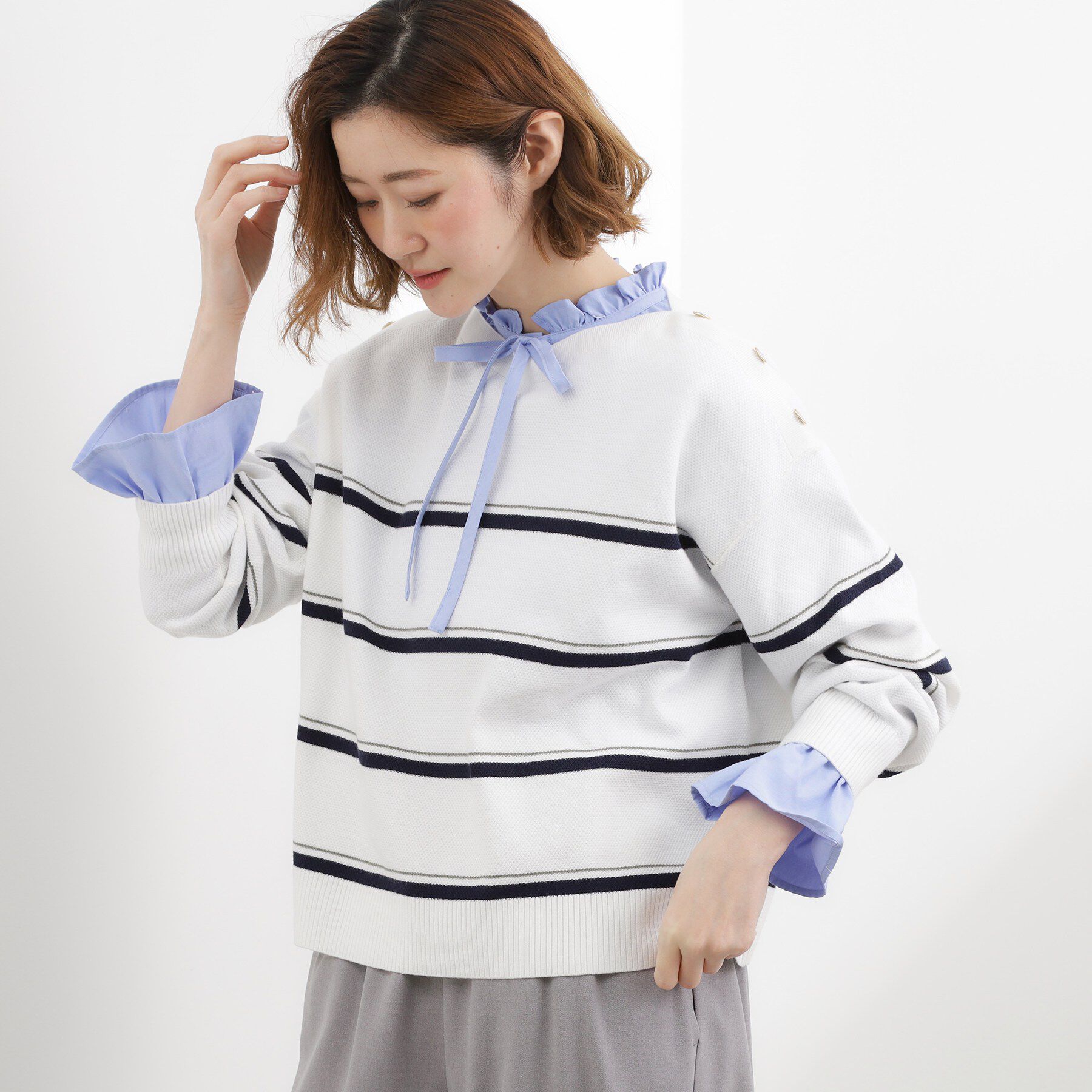 grove「【おうちで洗える】顔周りすっきり、ボートネックニット」|ニット・セーター|