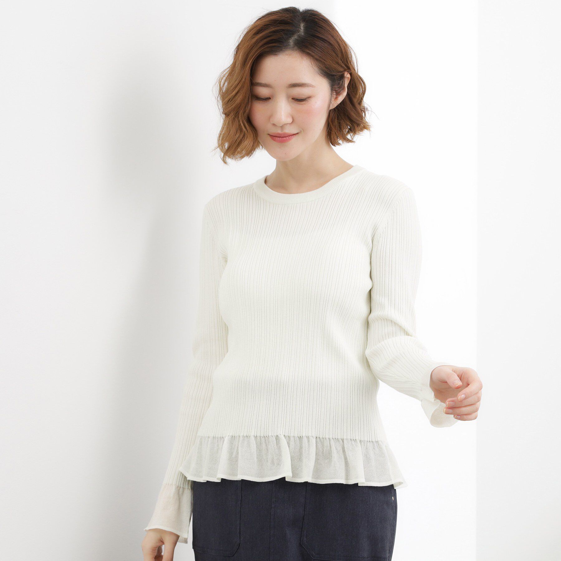 grove「シアーフリルリブニットプルオーバー」|ニット・セーター|