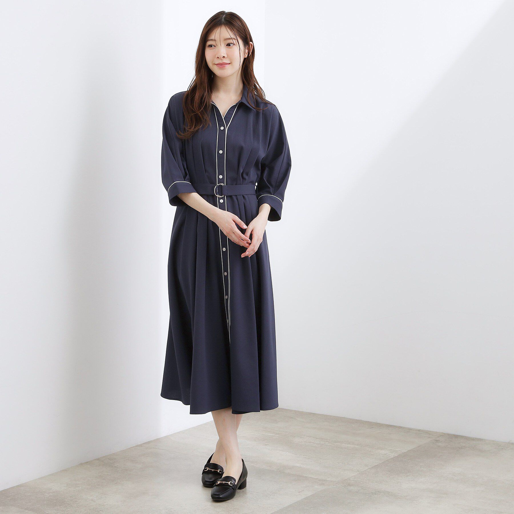 grove「【貴島明日香さん着用・美シルエット】ウエストタック配色ワンピース」|ワンピース|