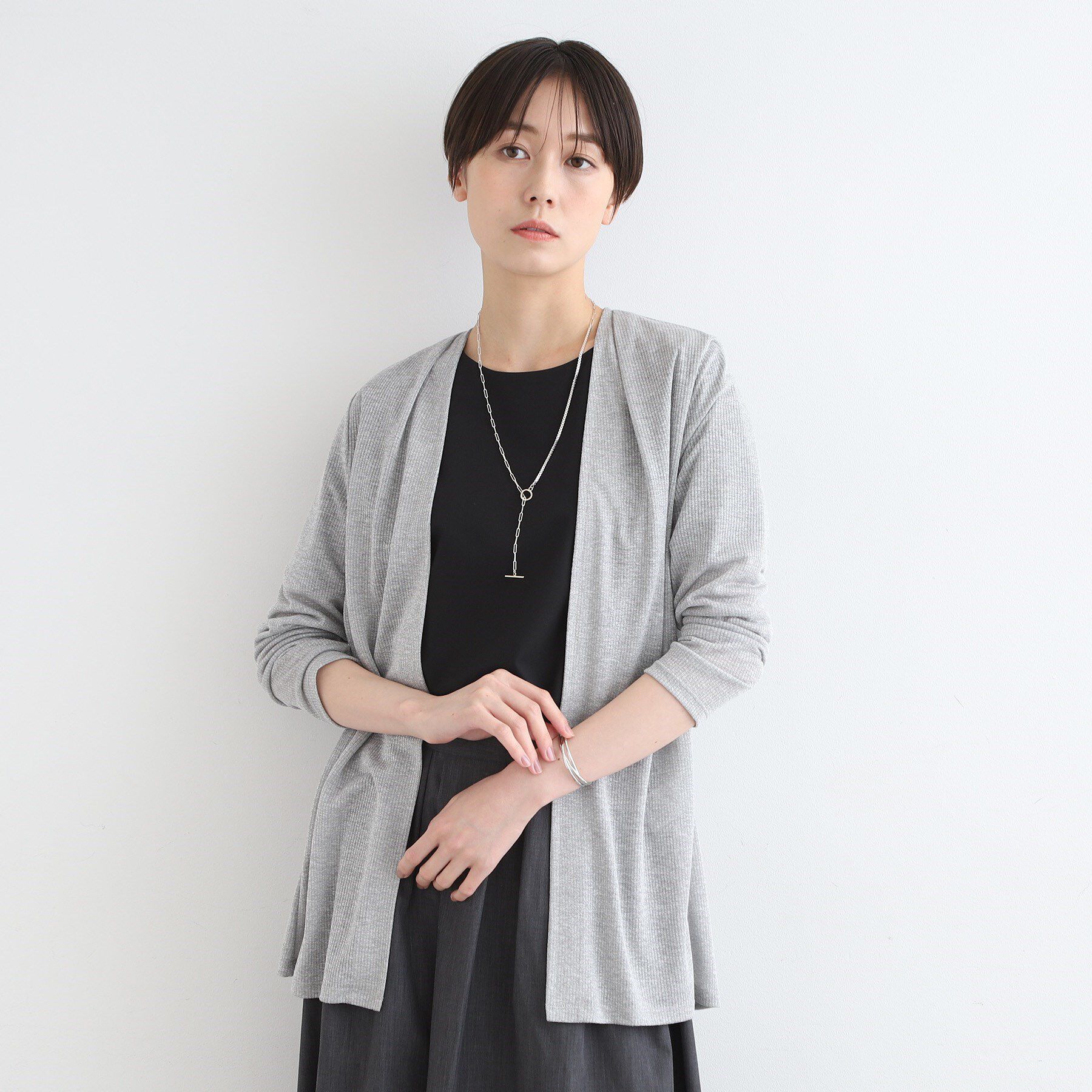 INDIVI「【洗える／シアーストライプ柄】着流しジャージカーディガン」|カーディガン|