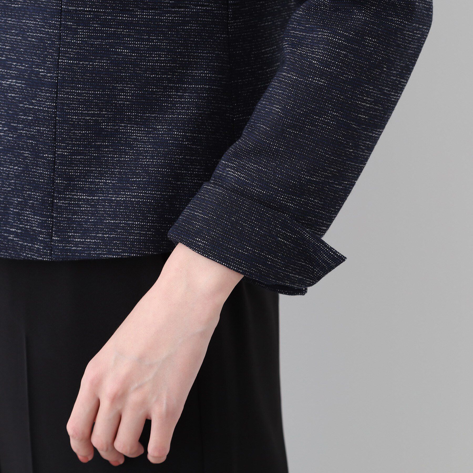 INDIVI「【洗える】ストレッチツィードジャケット」|ノーカラージャケット|