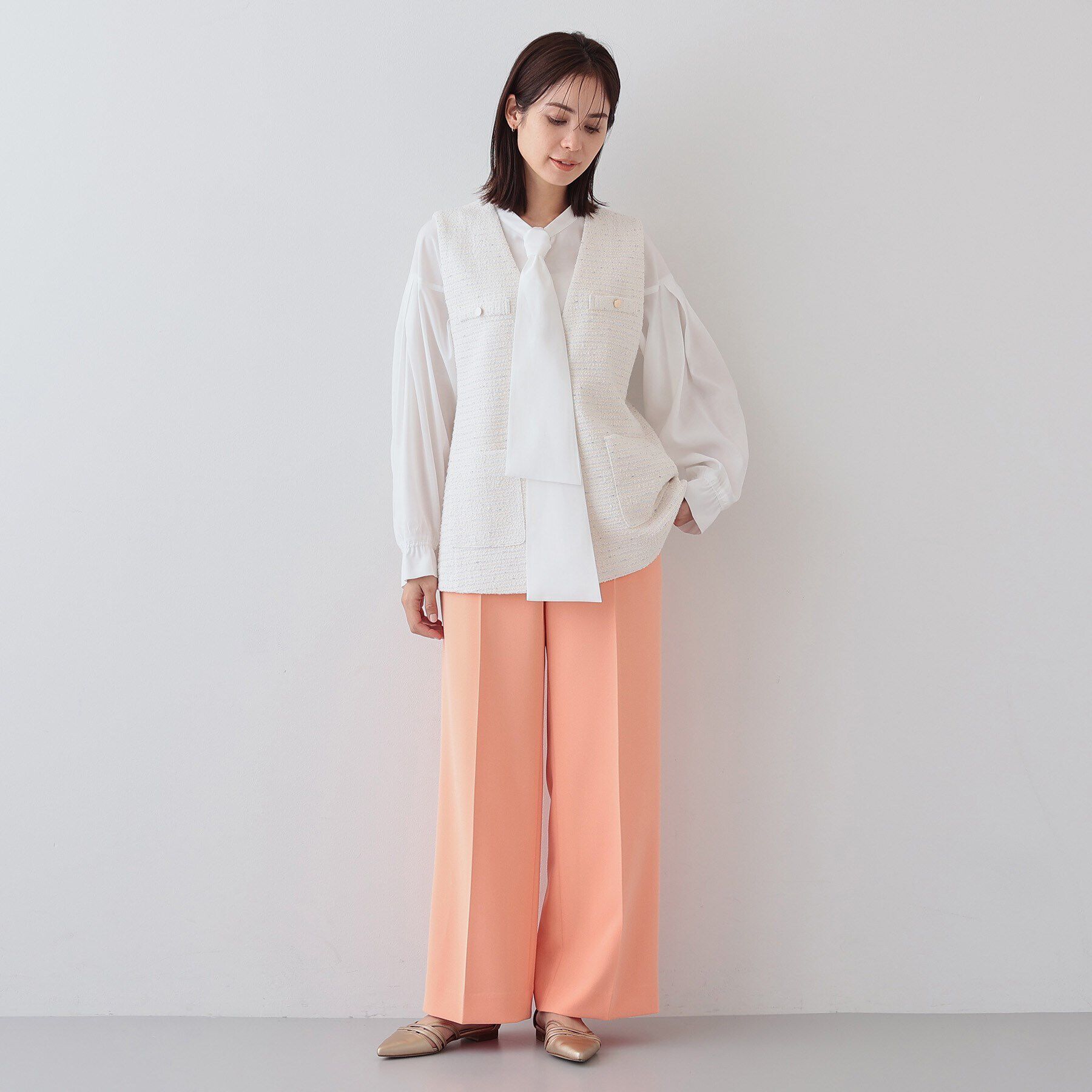 INDIVI「【2点セット／UVケア】ツイードジレ＆ボウタイブラウス カセット服」|その他|