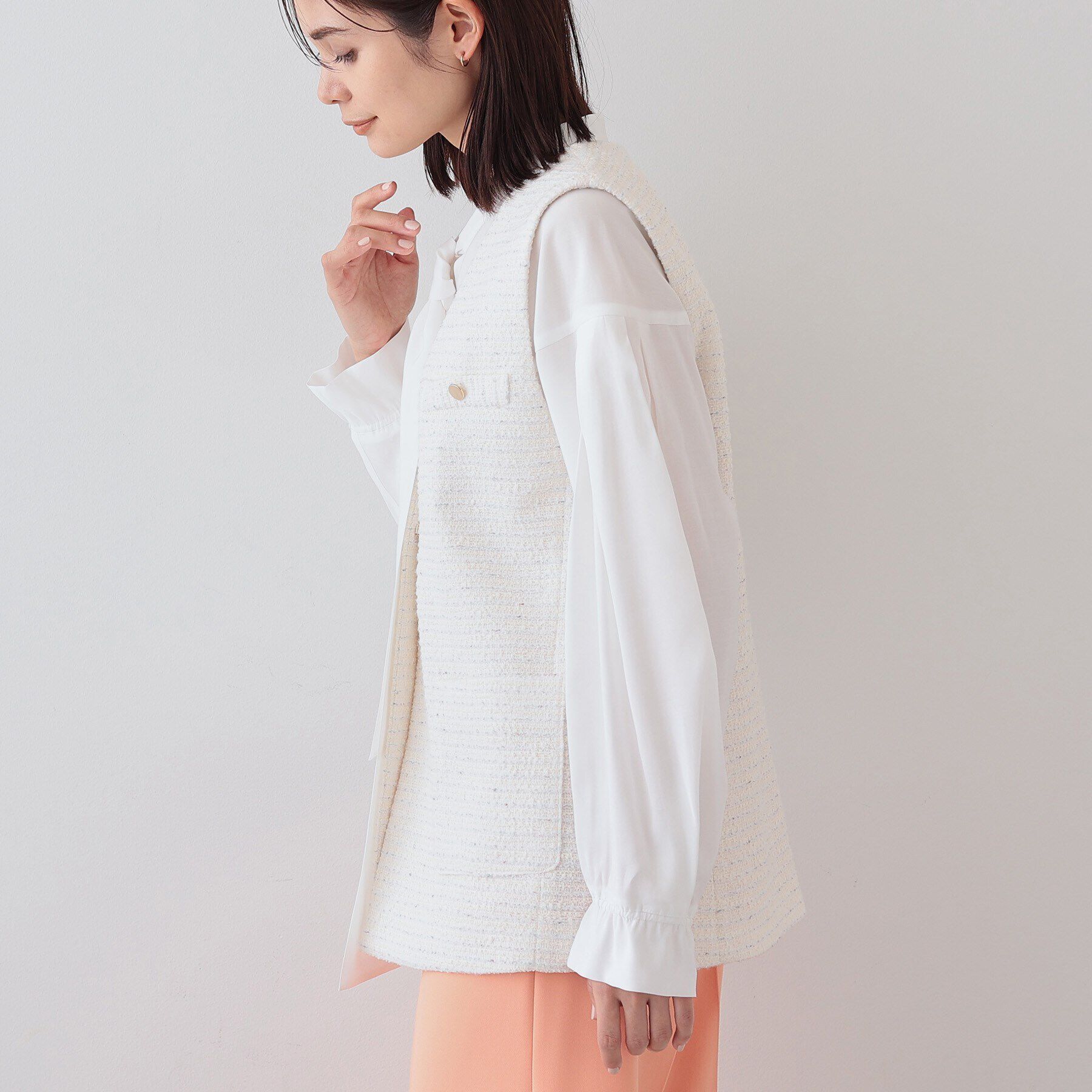 INDIVI「【2点セット／UVケア】ツイードジレ＆ボウタイブラウス カセット服」|その他|