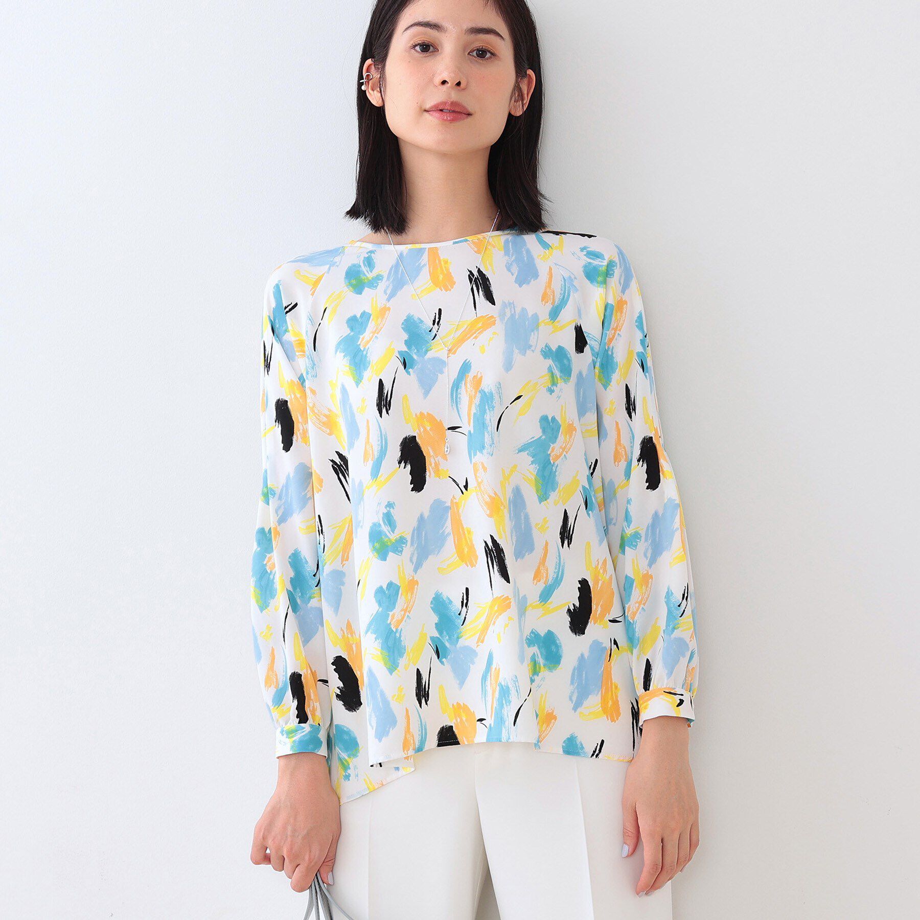 INDIVI「【洗える／オリジナル柄】ポップカラー プリントブラウス」|シャツ・ブラウス|イエロー(131)