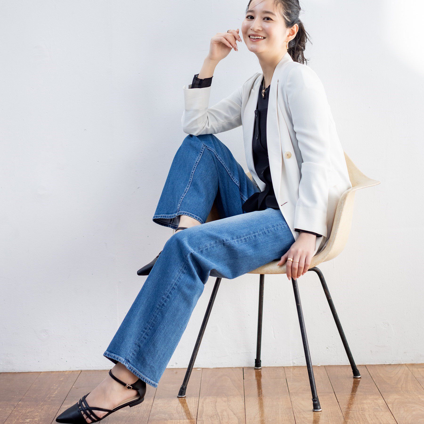 INDIVI「【褒められデニム】ワイドストレート デニムパンツ」|デニム|