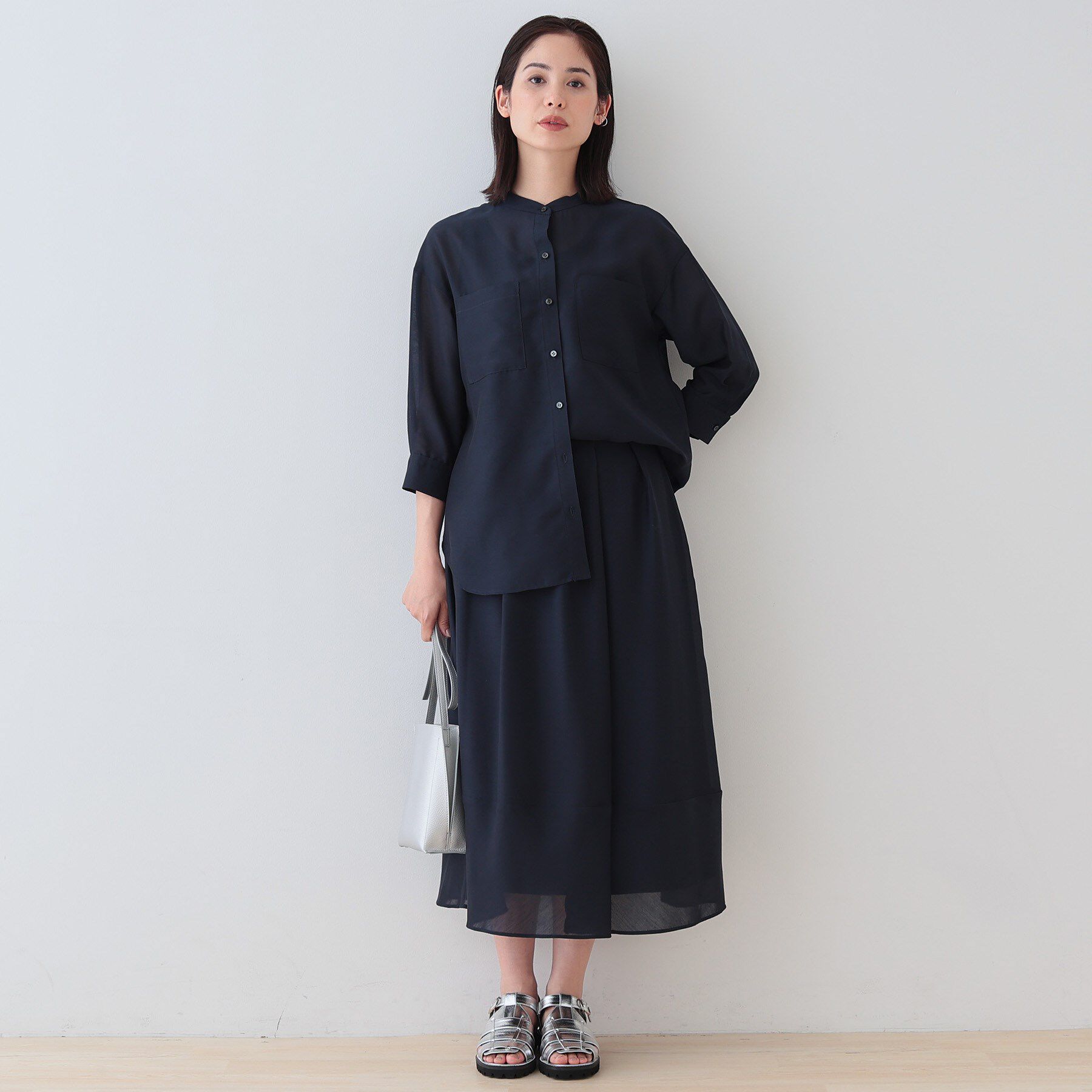 INDIVI「【洗える／エアリー素材】バンドカラーシャツ」|シャツ・ブラウス|