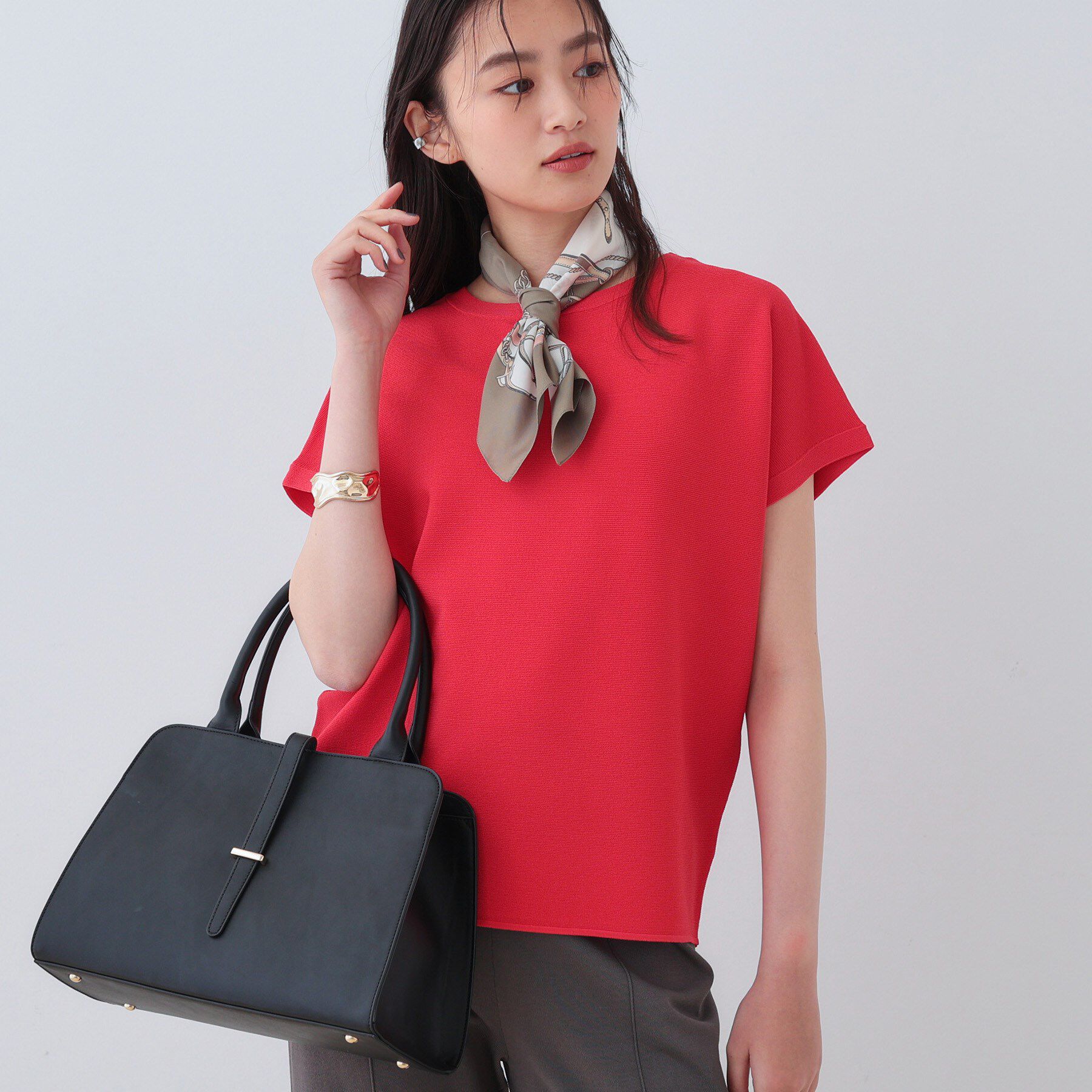 INDIVI「新色登場！【洗える／清涼感】レーヨンストレッチ フレンチスリーブニット」|ニット・セーター|レッド(063)