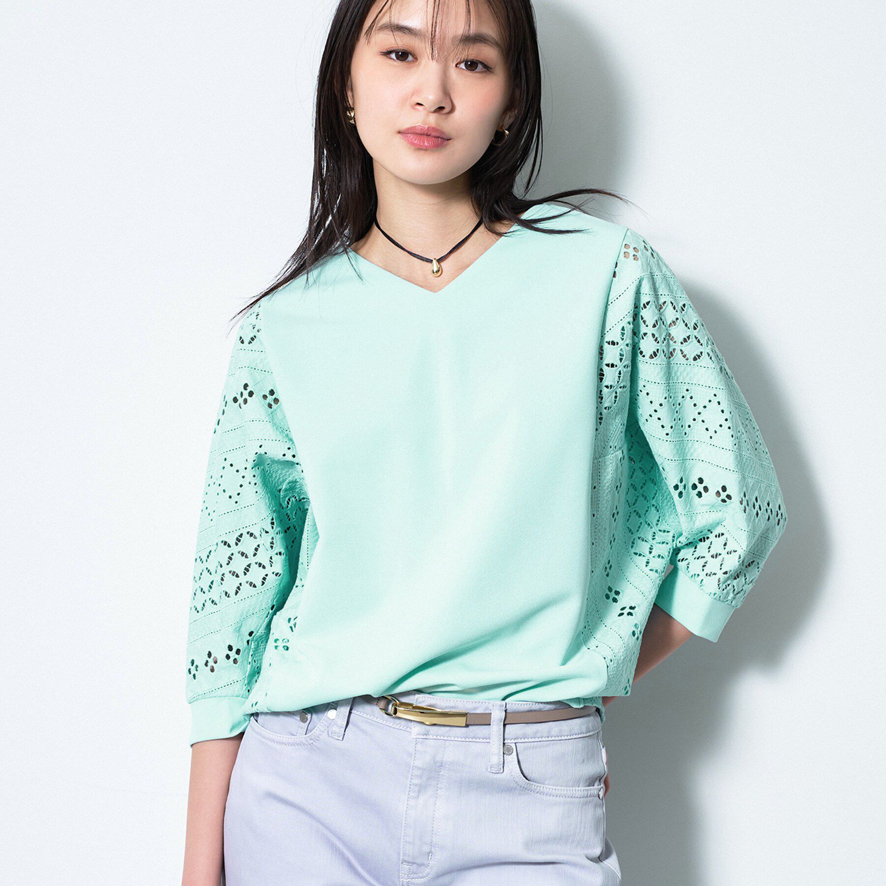 INDIVI「【洗える／体型カバー】レースコンビトップス」|Tシャツ・カットソー|