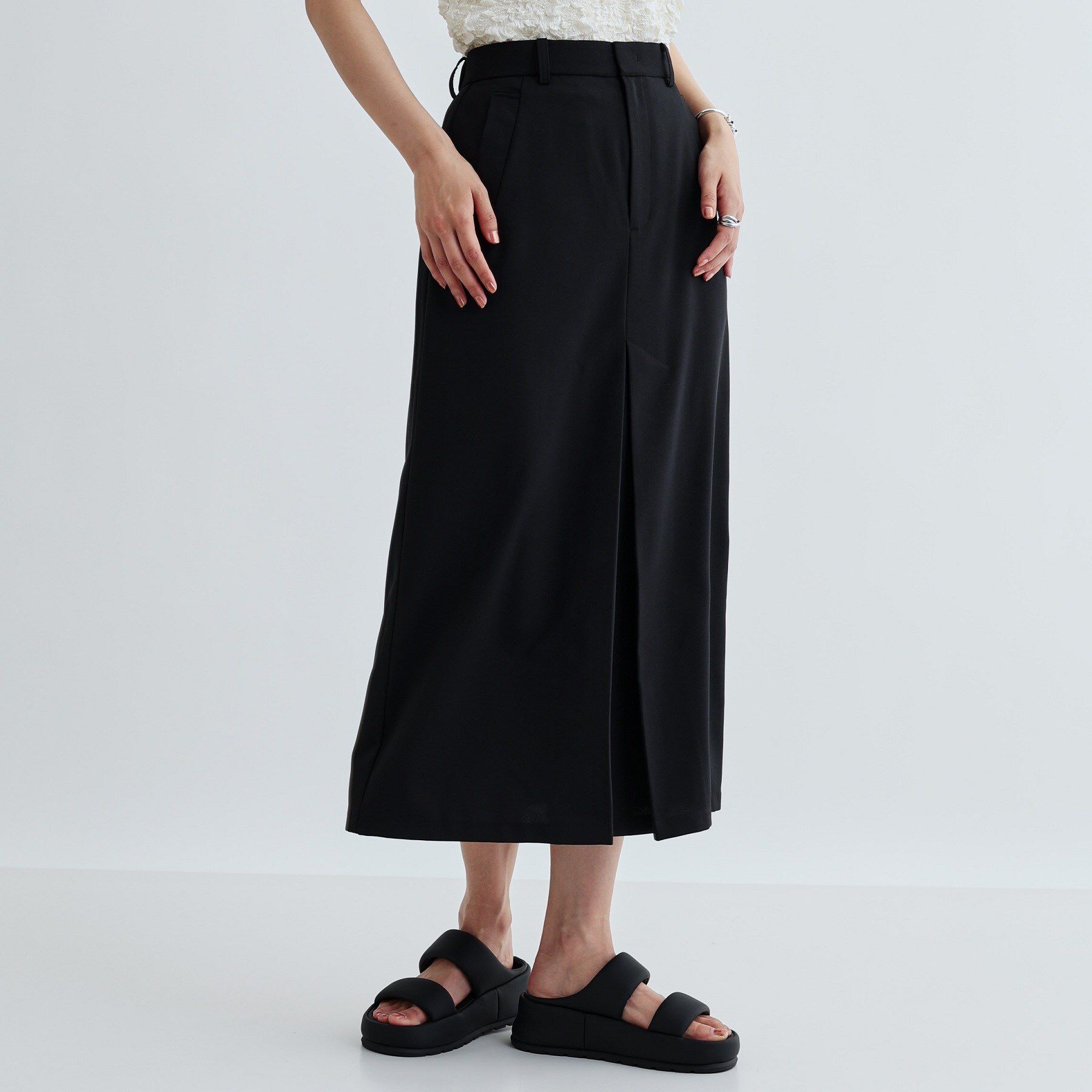 GALLEST「【セットアップ対応】リネンライクボックスタックスカート【カセット服/通勤・オフィス】」|スカート|ブラック(019)