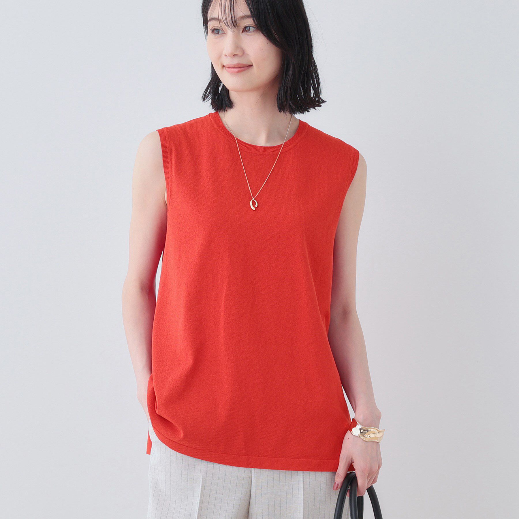 INDIVI「【洗える】切り替えノースリーブニット」|ニット・セーター|レッド(062)