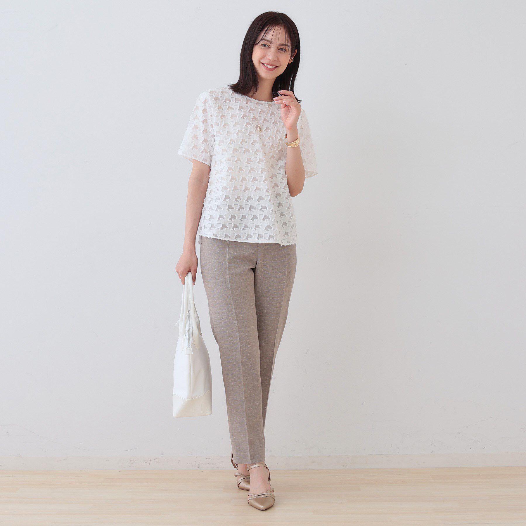 INDIVI「【日本製／コットン混】ジャカードブラウス」|シャツ・ブラウス|