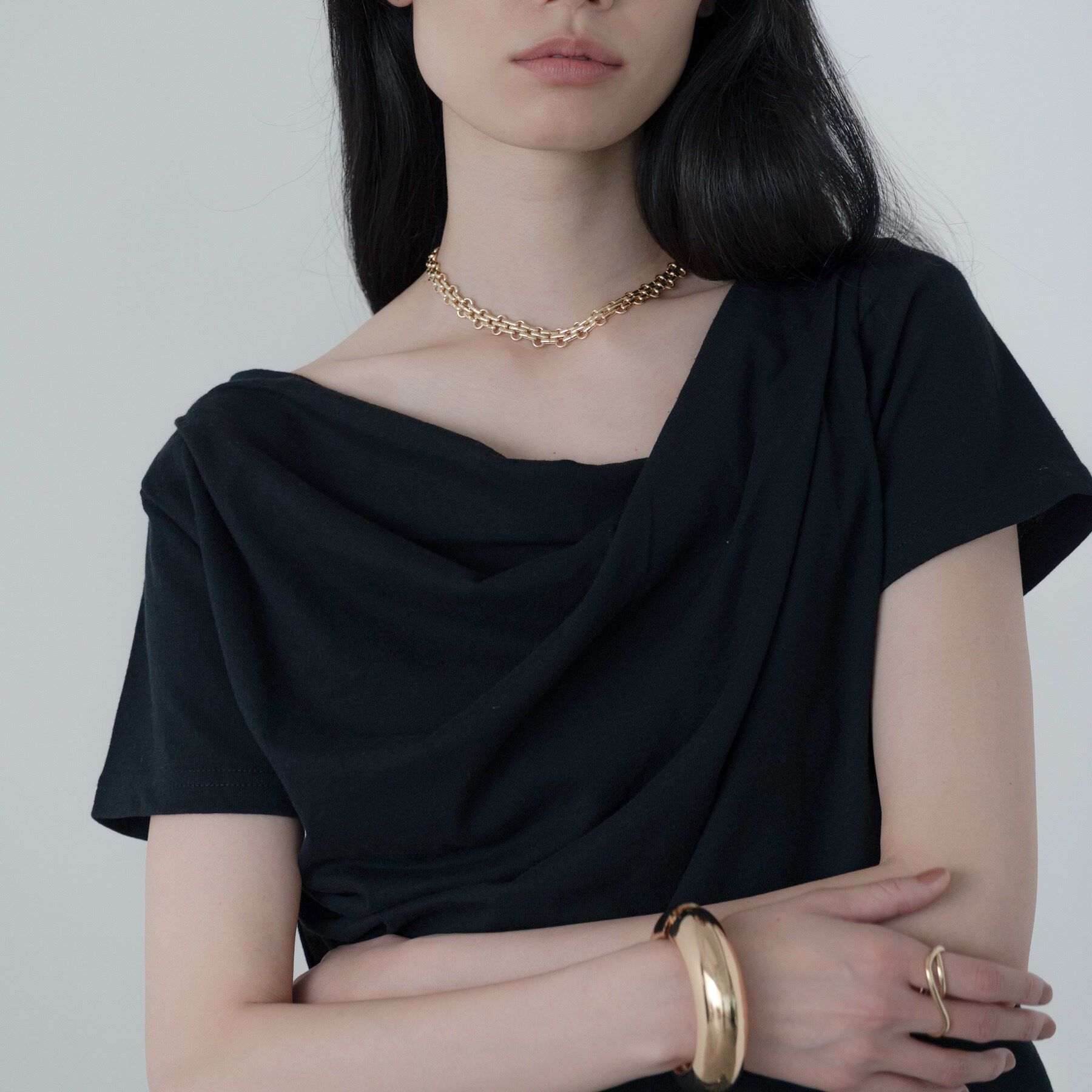 GALLEST「ドレープクロップドカットソー」|Tシャツ・カットソー|ブラック(019)