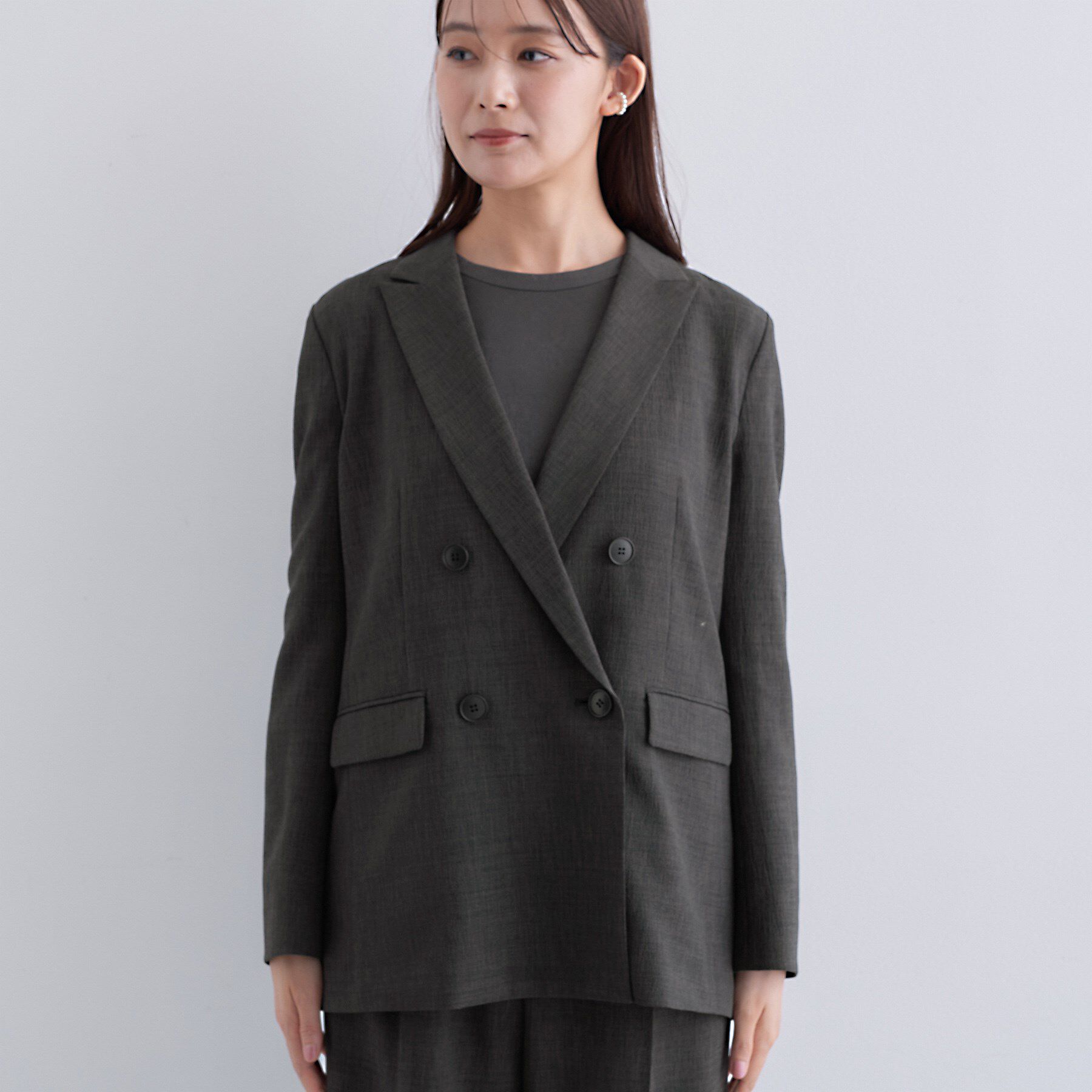 INDIVI「【洗える／セットアップ可能】凹凸ストレッチ素材ダブルジャケット」|テーラードジャケット|