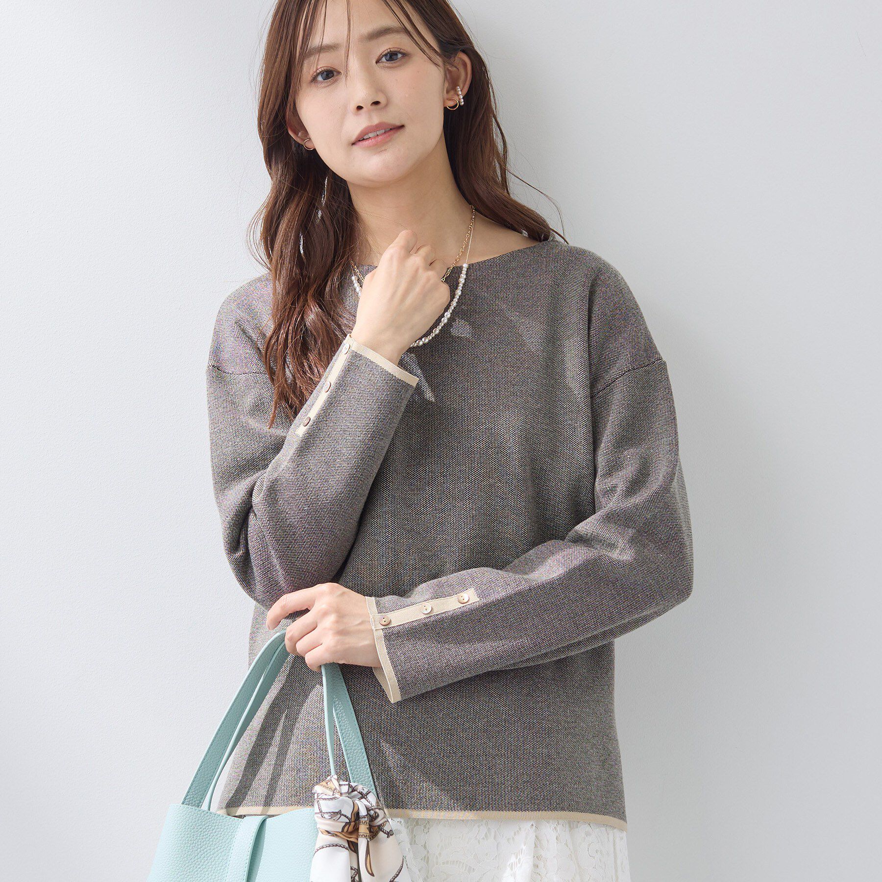 INDIVI「【洗える／SETUP可能】ジャカードボートネックニット」|ニット・セーター|トープ(454)