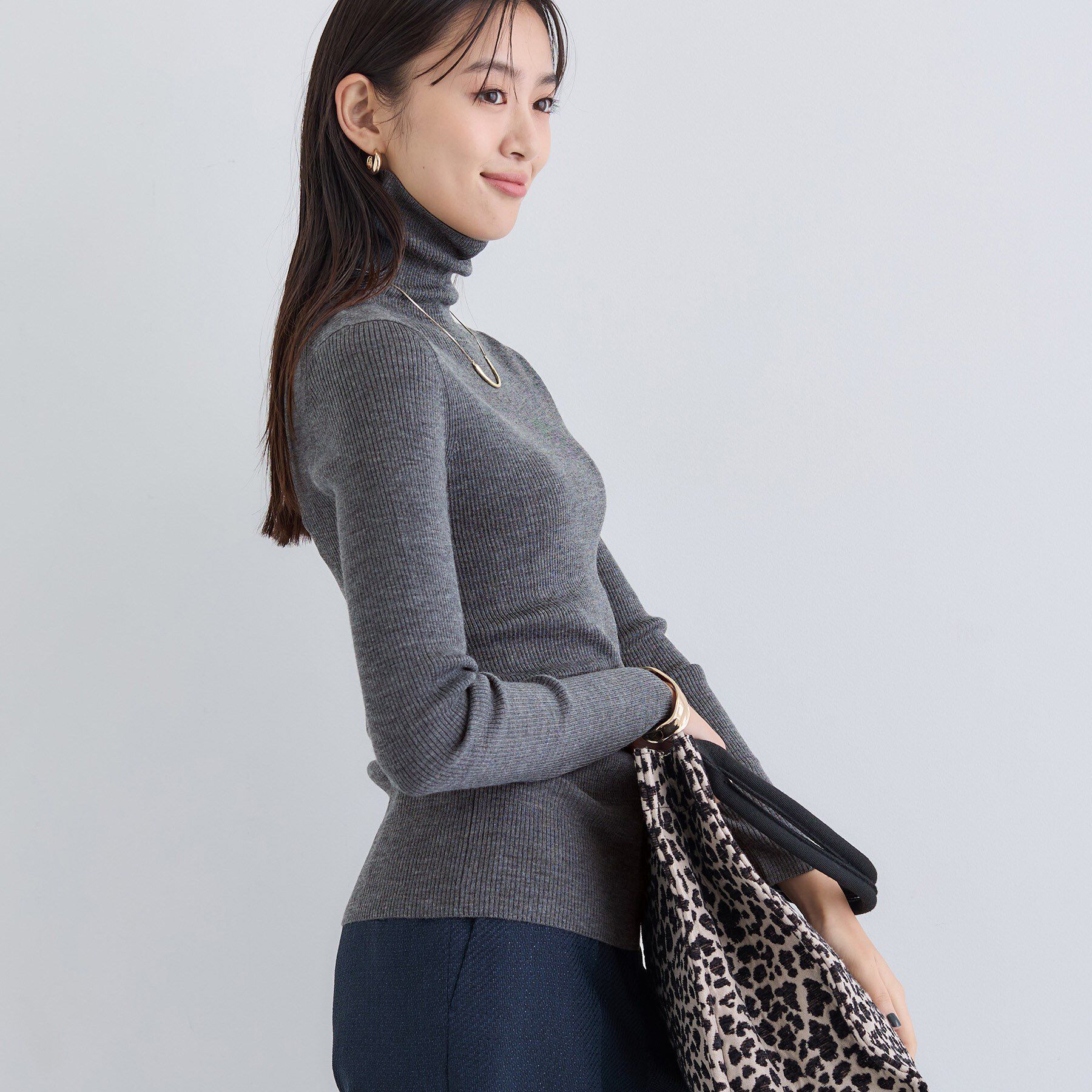 INDIVI「【洗える／毛玉になりにくい】エクストラファインウール リブタートルニット」|ニット・セーター|