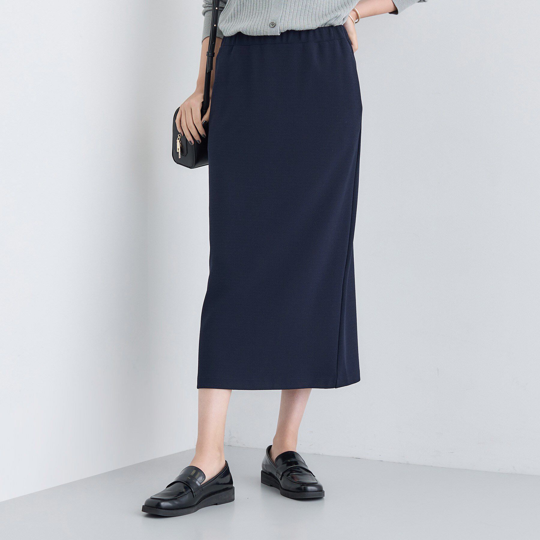 INDIVI「【SETUP可能／Iライン】ダンボールジャージスカート」|スカート|ネイビー(094)