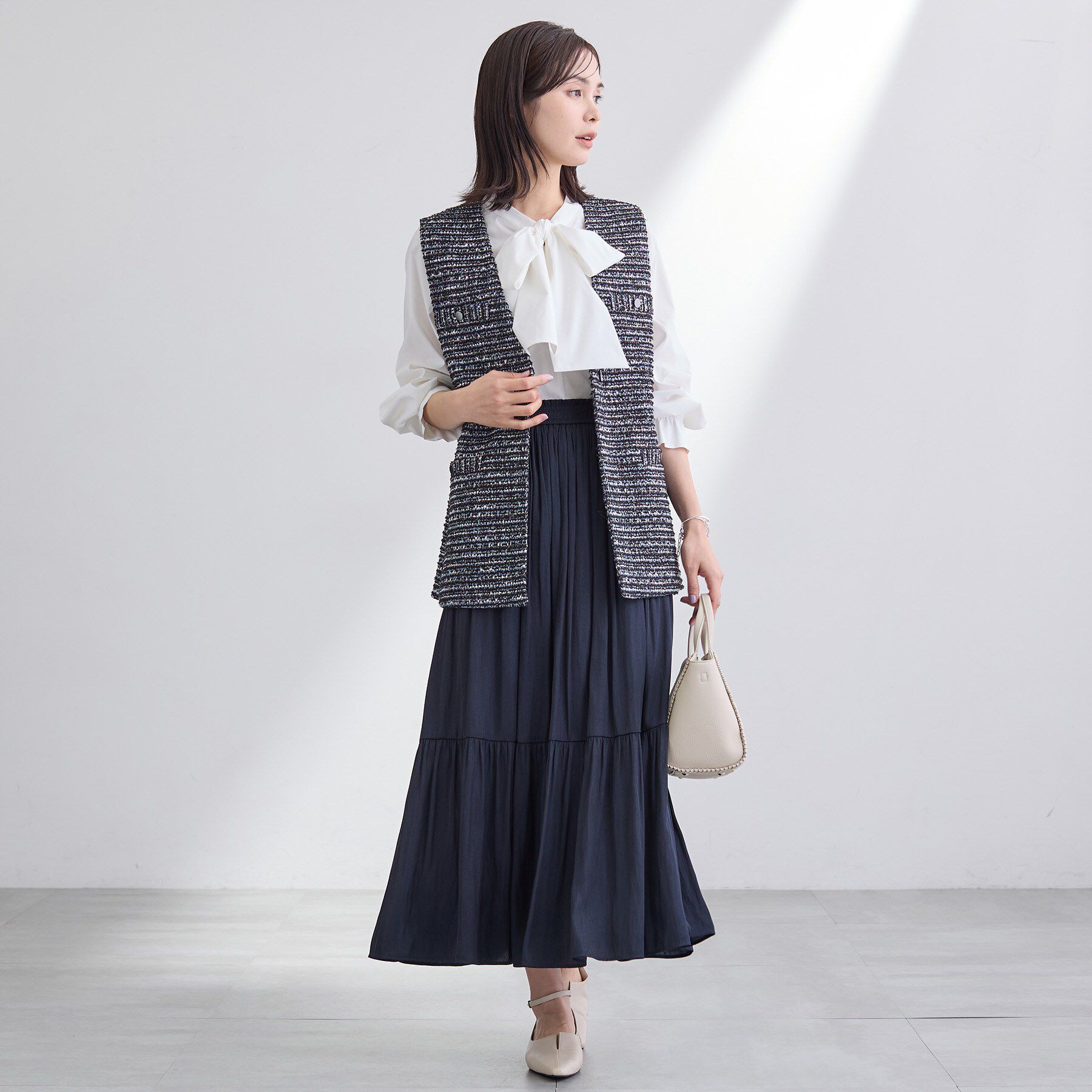 INDIVI「【2点セット／洗える】ツイードジレ＆ボウタイブラウス」|その他|