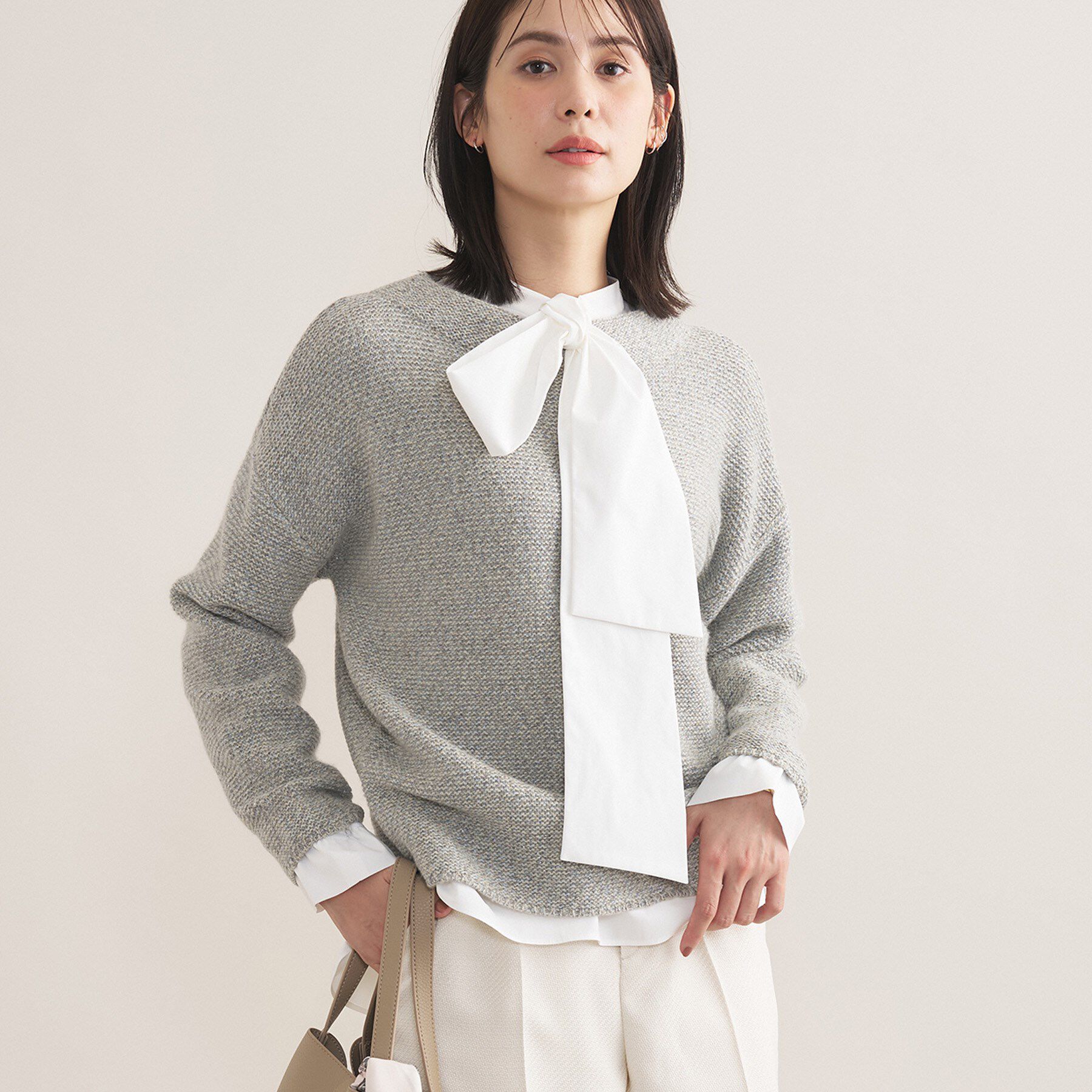 INDIVI「【2点セット／洗える】ツイードジレ＆ボウタイブラウス」|その他|
