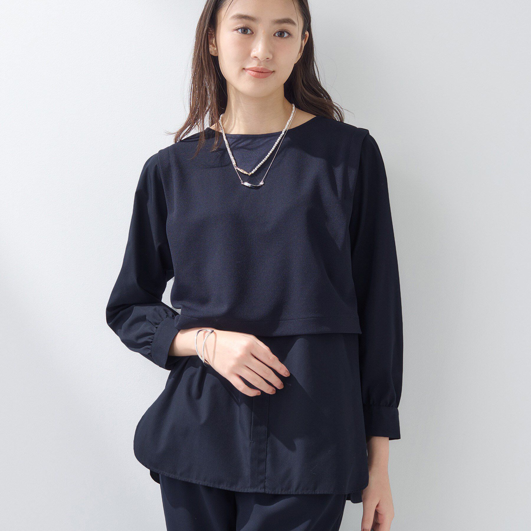 INDIVI「【洗える／UVケア】レイヤード風デザイントップス」|Tシャツ・カットソー|