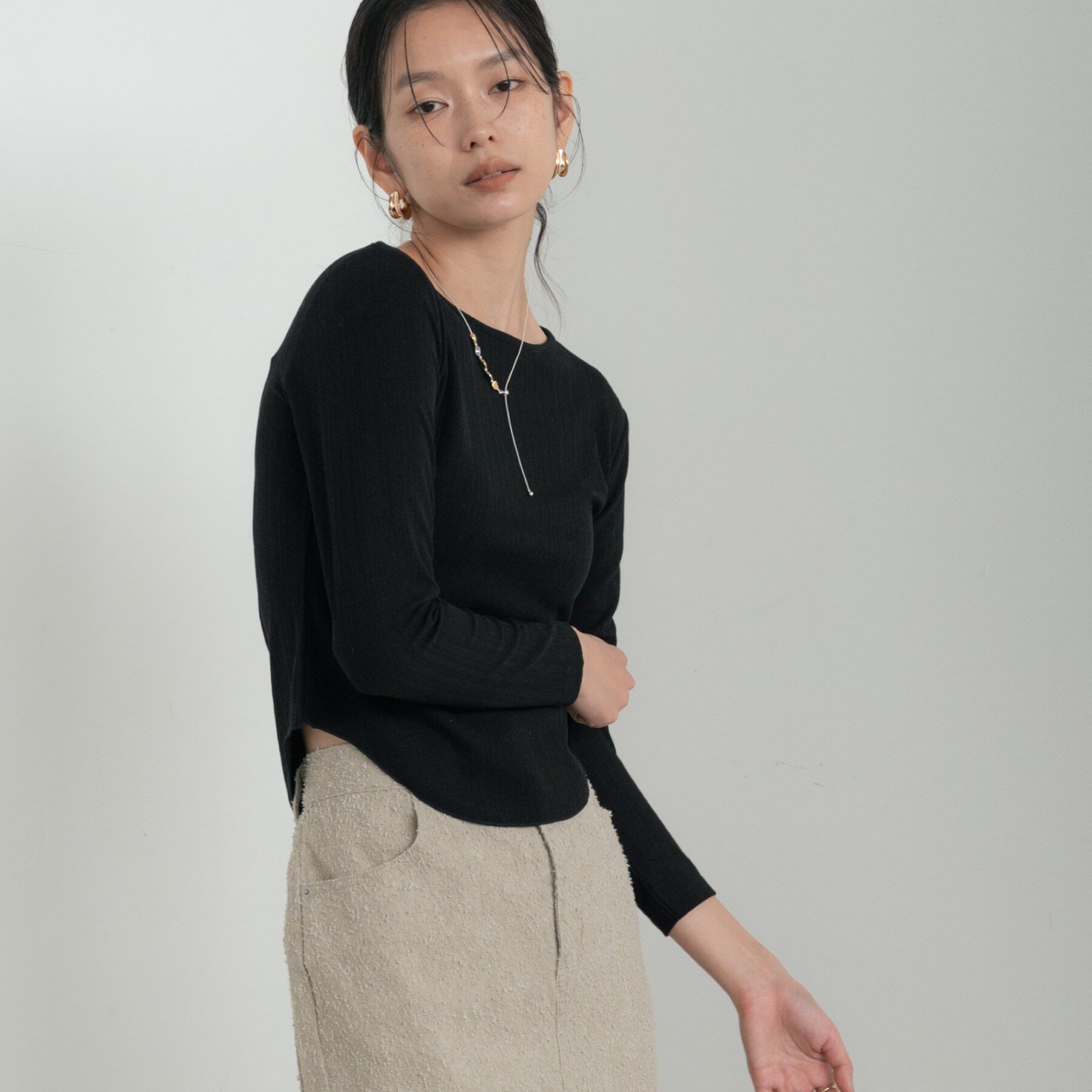 GALLEST「バックオープンリブ長袖Tシャツ」|Tシャツ・カットソー|