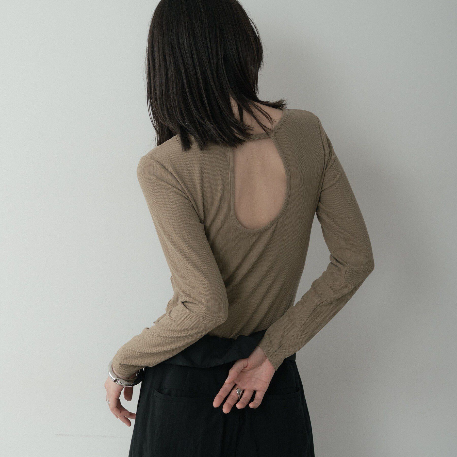 GALLEST「バックオープンリブ長袖Tシャツ」|Tシャツ・カットソー|カーキ(027)