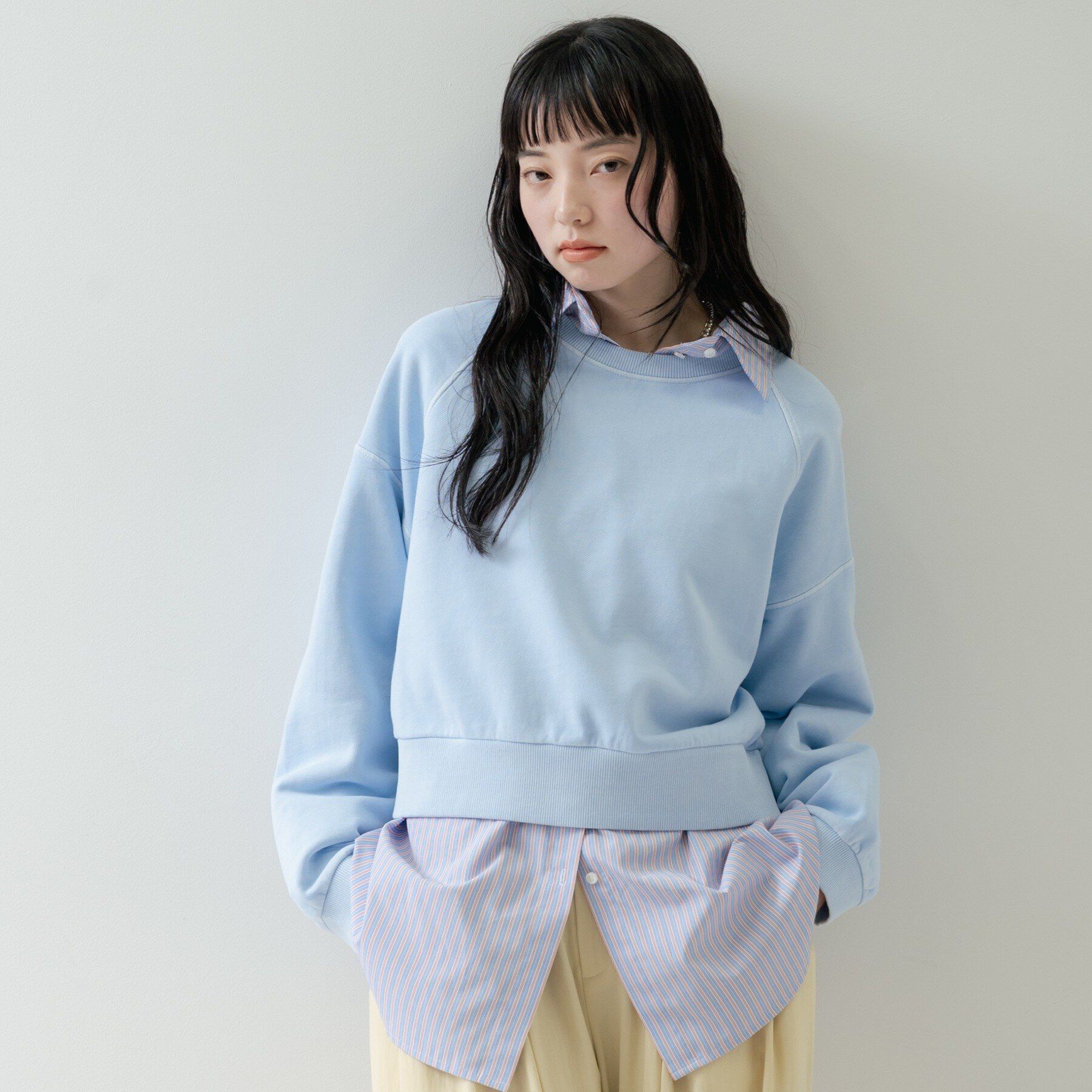 GALLEST「ワイドスリーブカラースウェット」|パーカー|サックスブルー(09