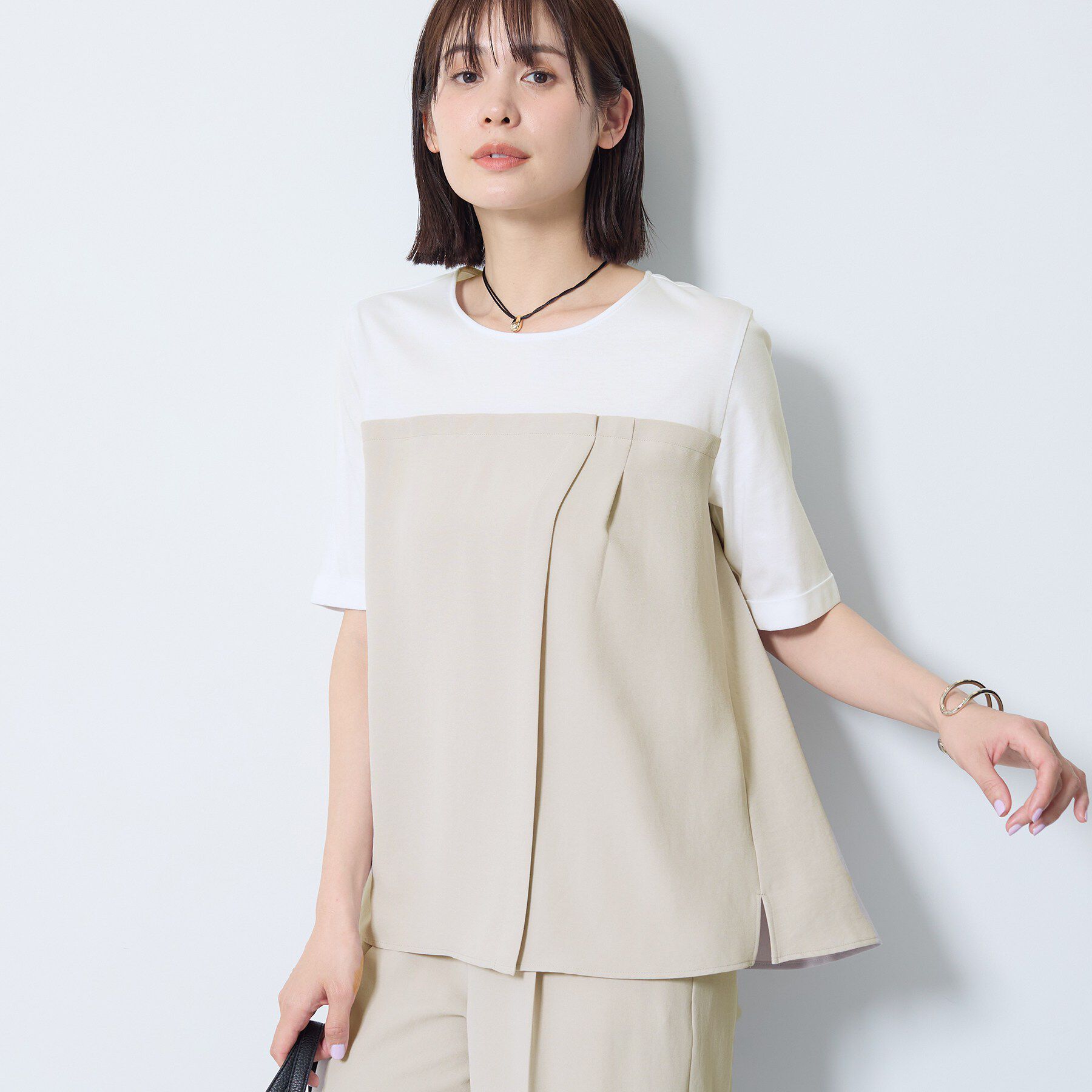 INDIVI「【着る日傘／SETUP可能】ビスチェレイヤード風トップス」|Tシャツ・カットソー|ベージュ(052)