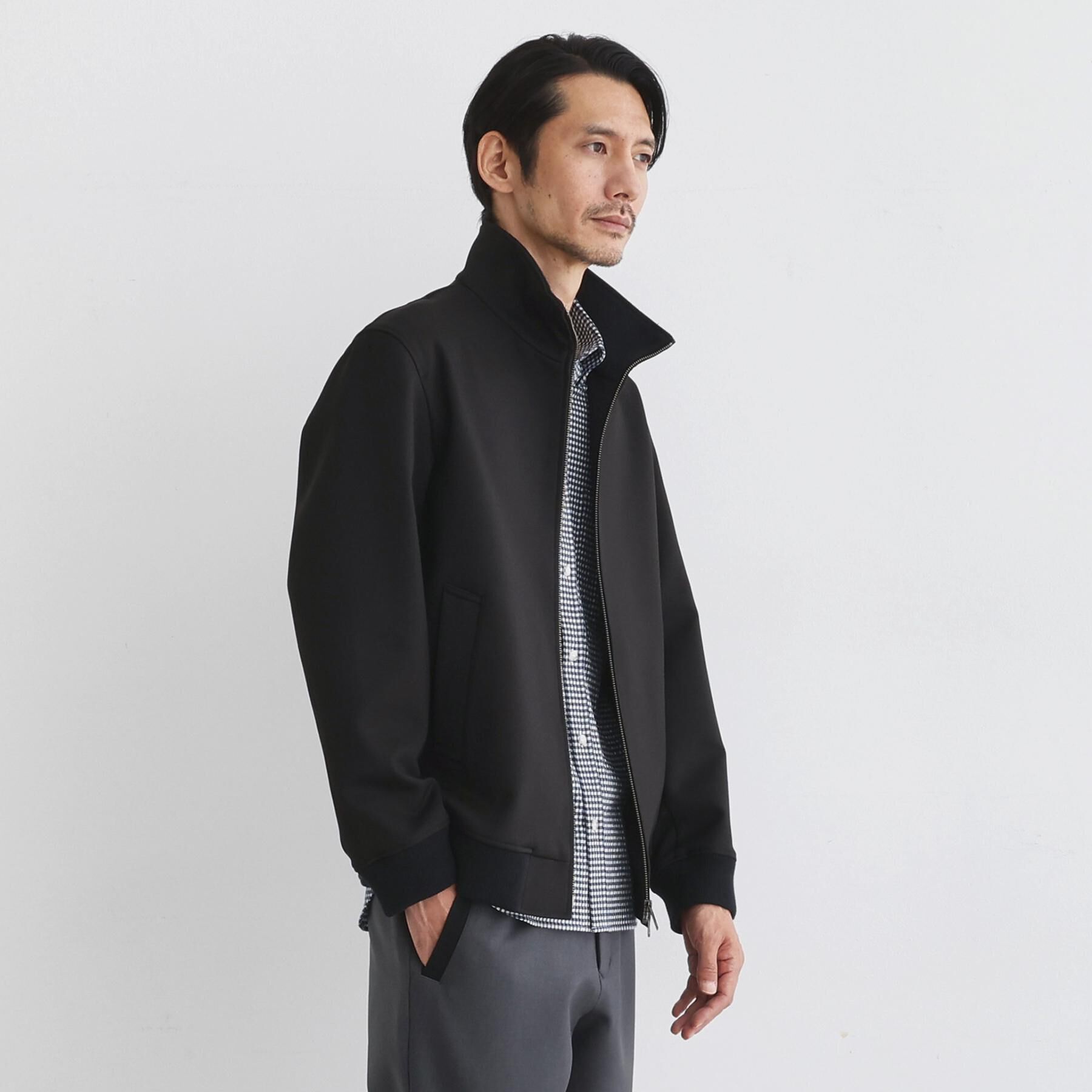 TAKEO KIKUCHI「【JUST ONE LAYER】ダウンファブリック ジップアップ リブ ブルゾン」|ブルゾン・スタジャン|ブラック(019)