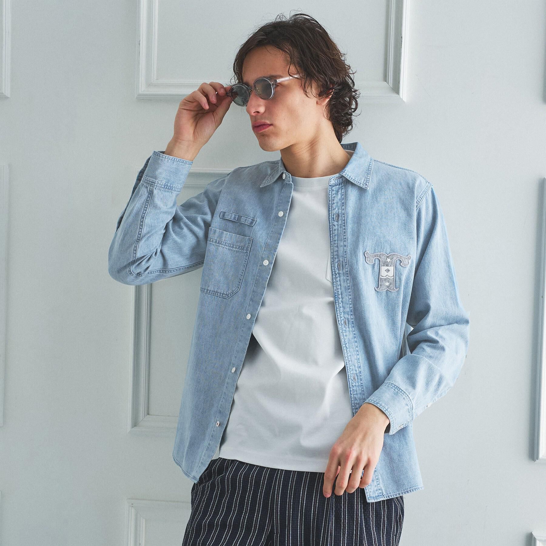 TAKEO KIKUCHI「【BOWLER HAT LABEL】Tエンブレム デニムシャツ」|シャツ・ブラウス|ブルー(091)