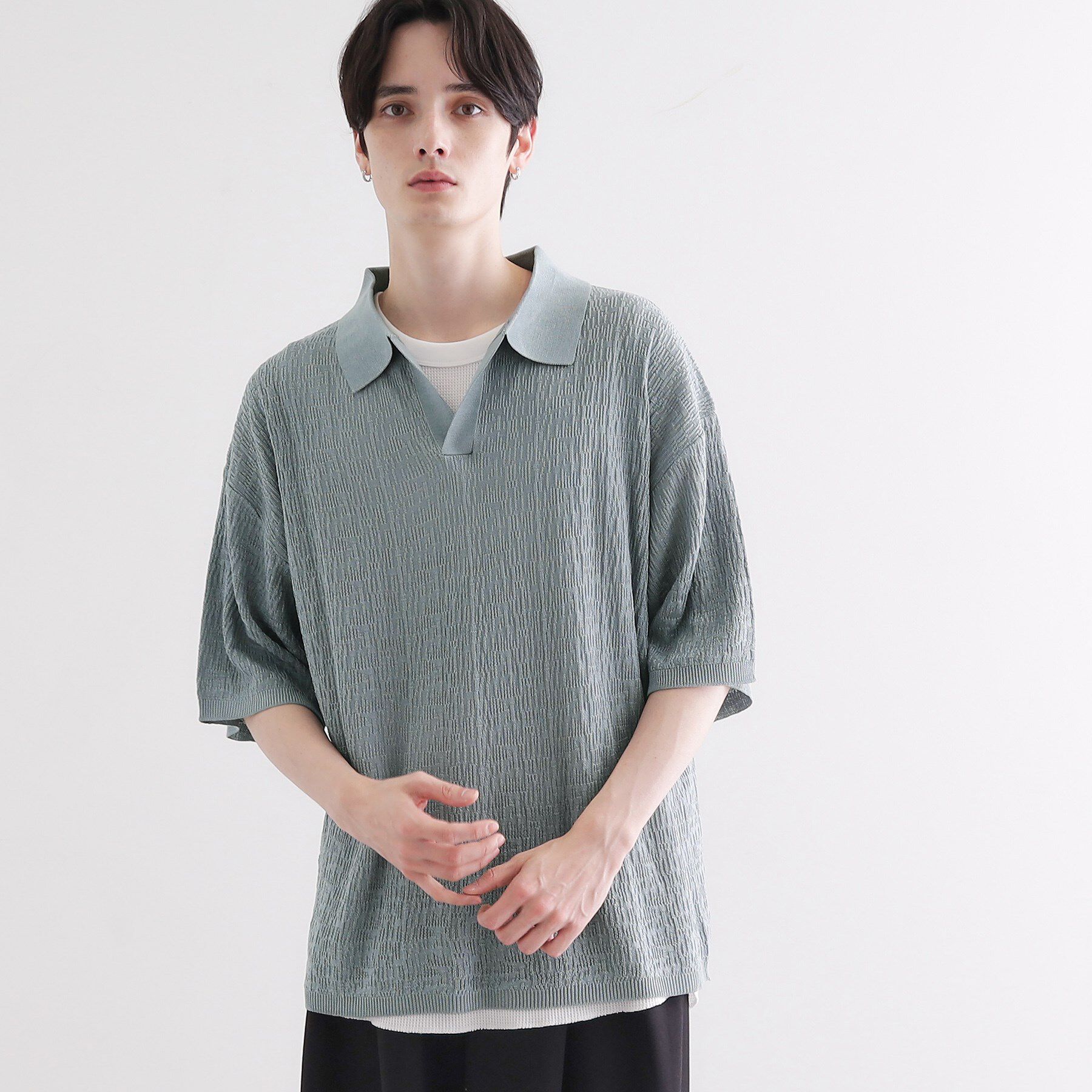 tk.TAKEO KIKUCHI「スキッパーニットポロシャツ」|ポロシャツ|サックスブルー(09