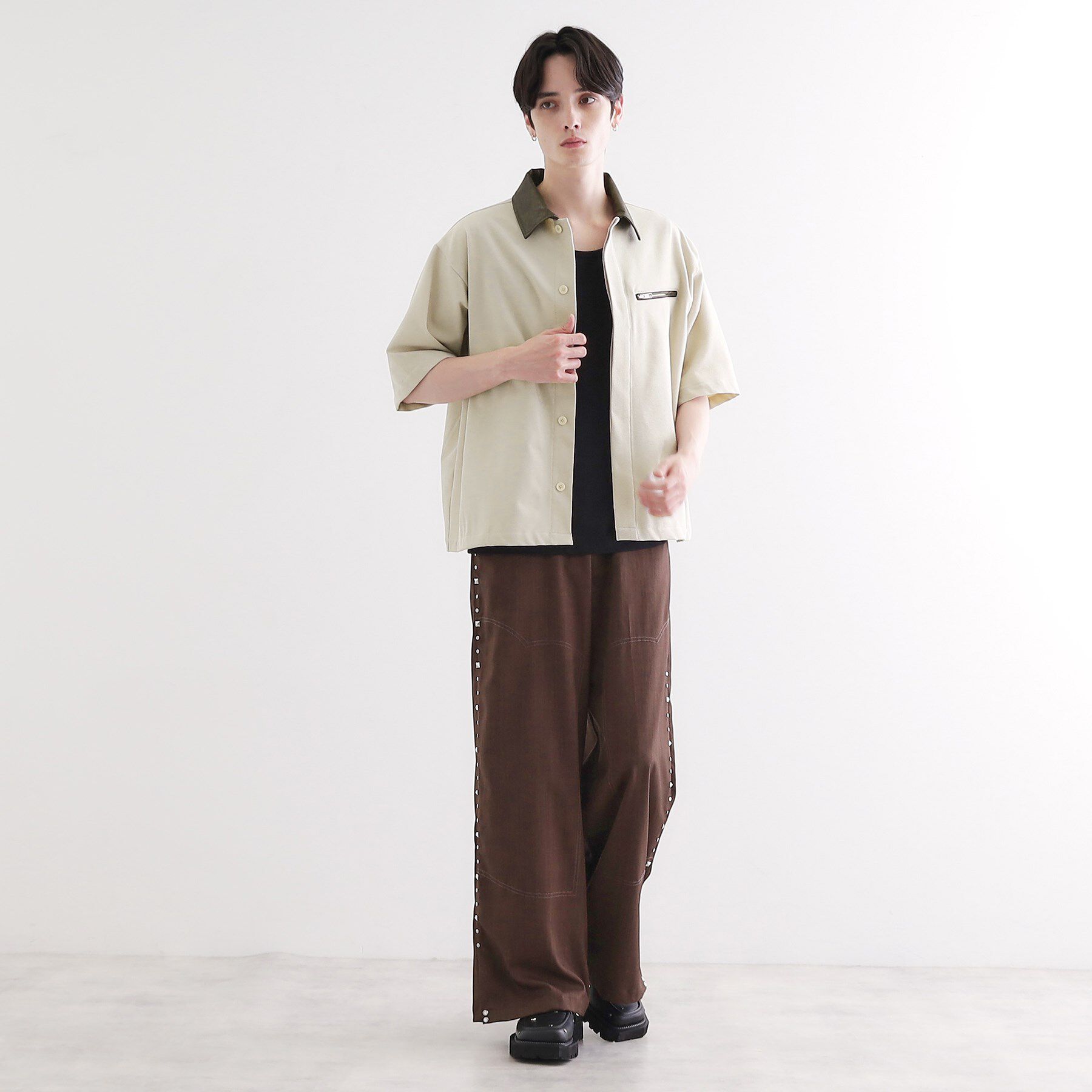 tk.TAKEO KIKUCHI「衿配色ワーカーシャツアウター」|シャツ・ブラウス|