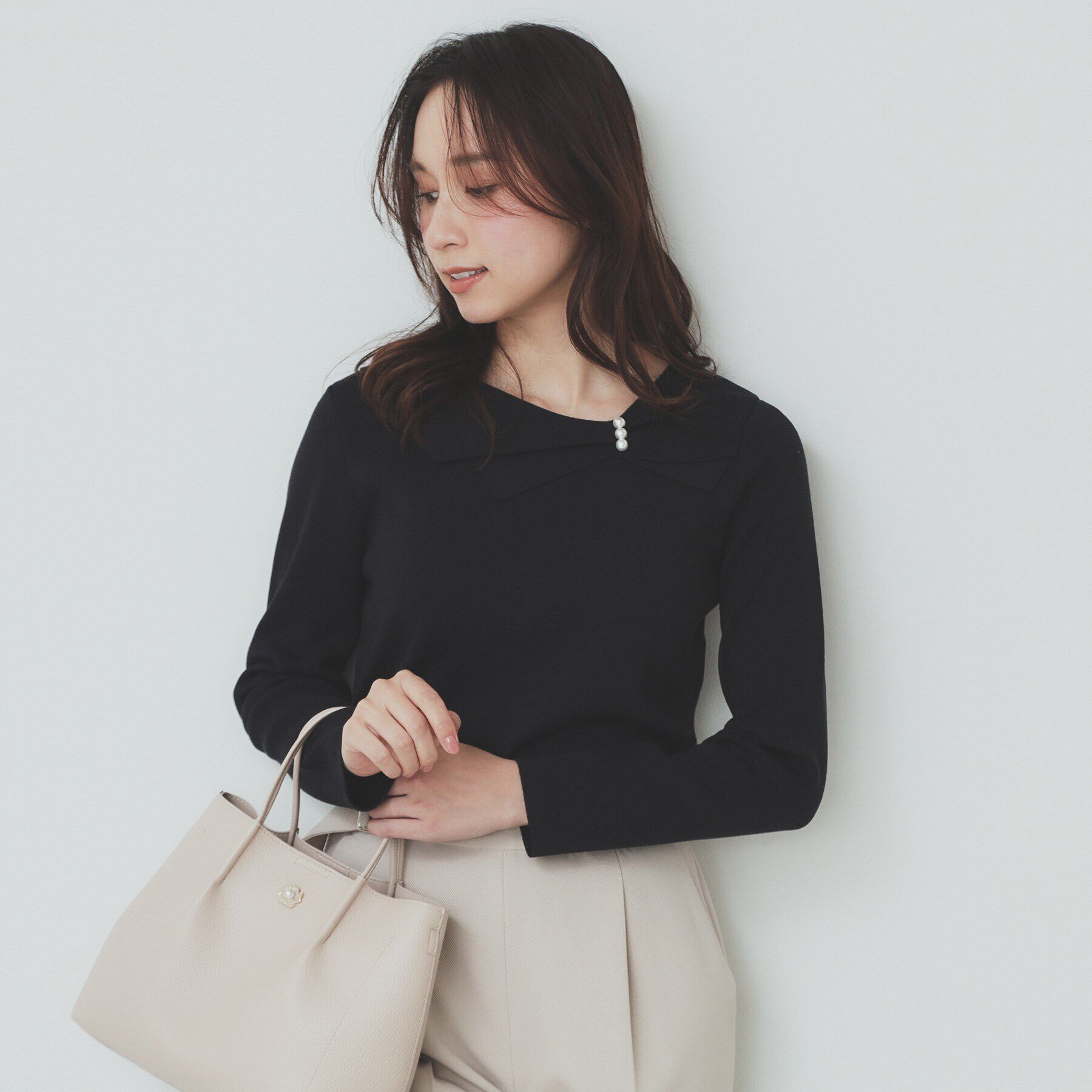 index「アシメリボンカラーニット【洗濯機洗い可】」|ニット・セーター|