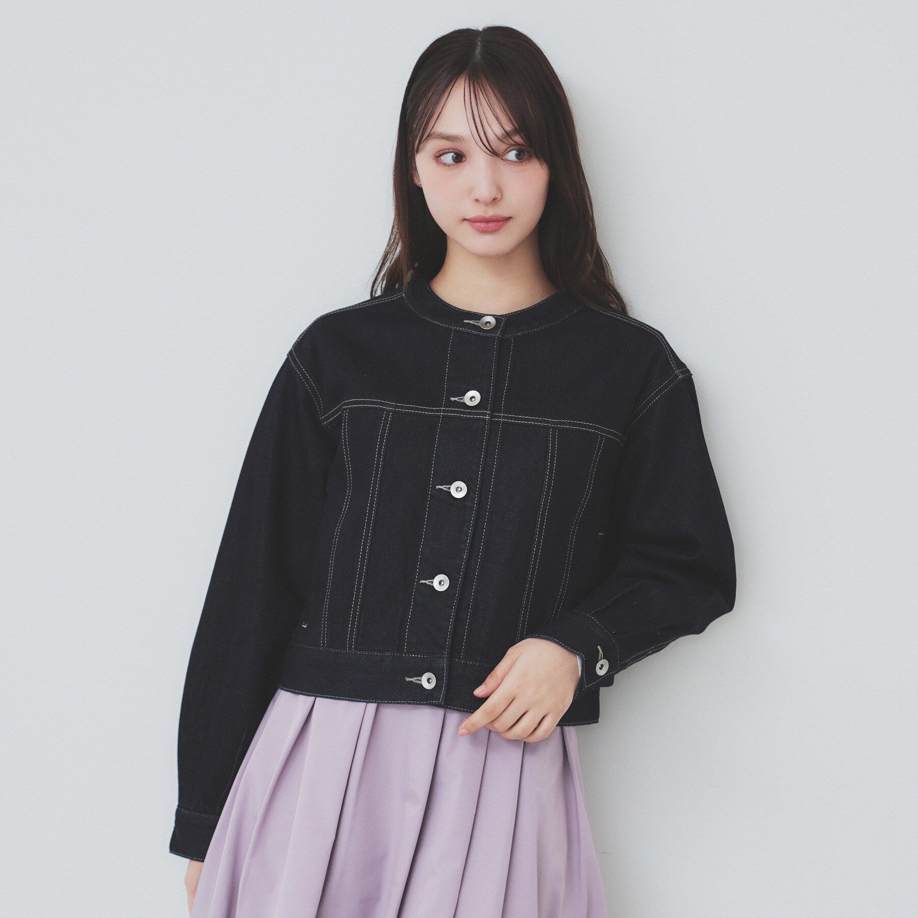 index「ノーカラーGジャン【洗濯機洗い可】」|デニムジャケット|