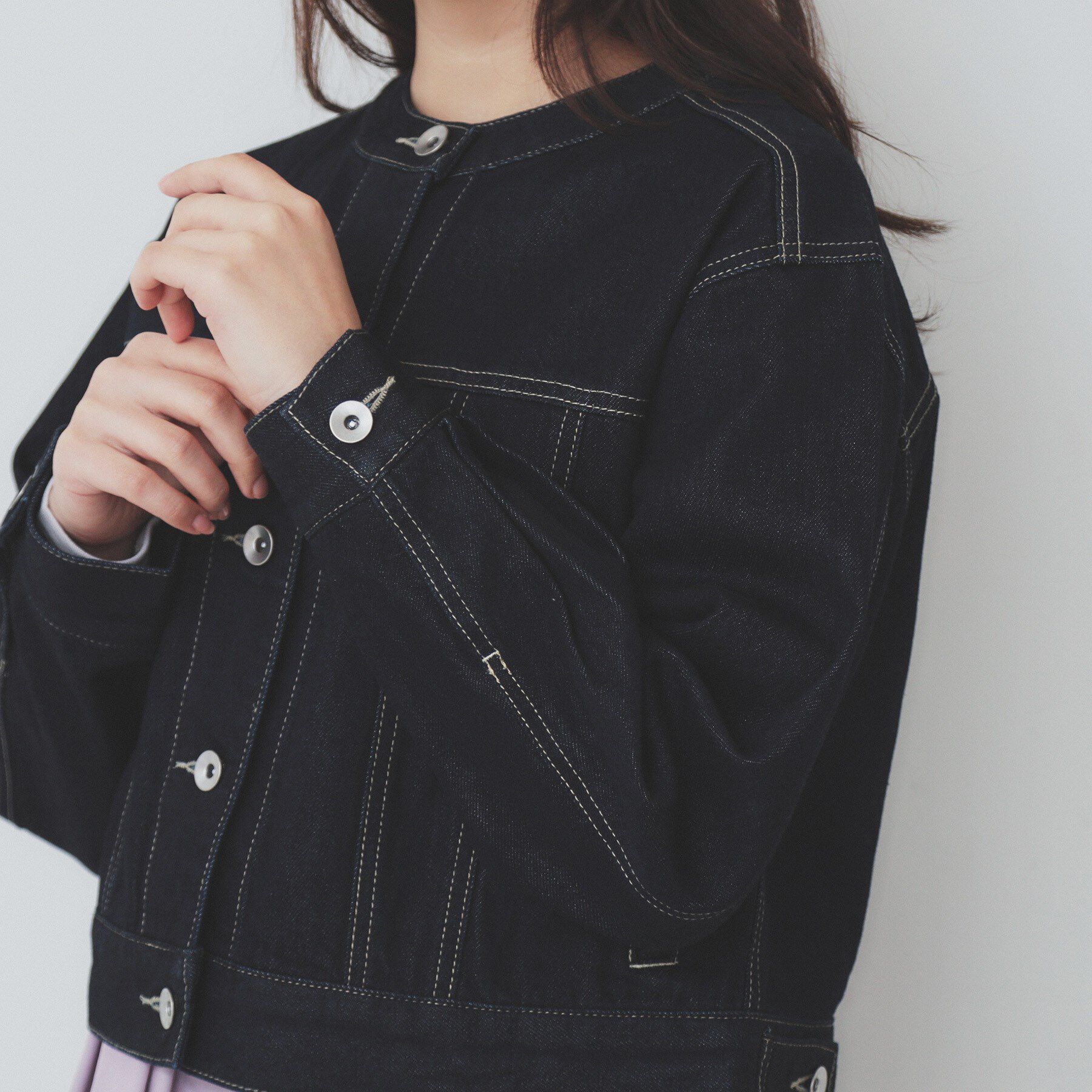 index「ノーカラーGジャン【洗濯機洗い可】」|デニムジャケット|