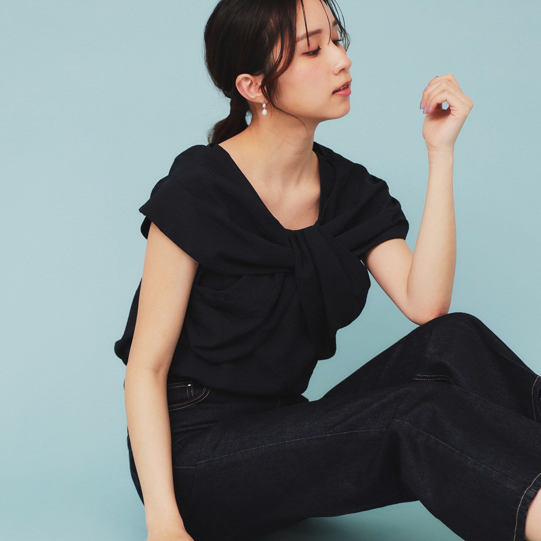 index「ビッグリボンショールブラウス【洗濯機洗い可/吸水速乾/防シワ/抗ピル/イージーアイロン】」|シャツ・ブラウス|ネイビー(094)