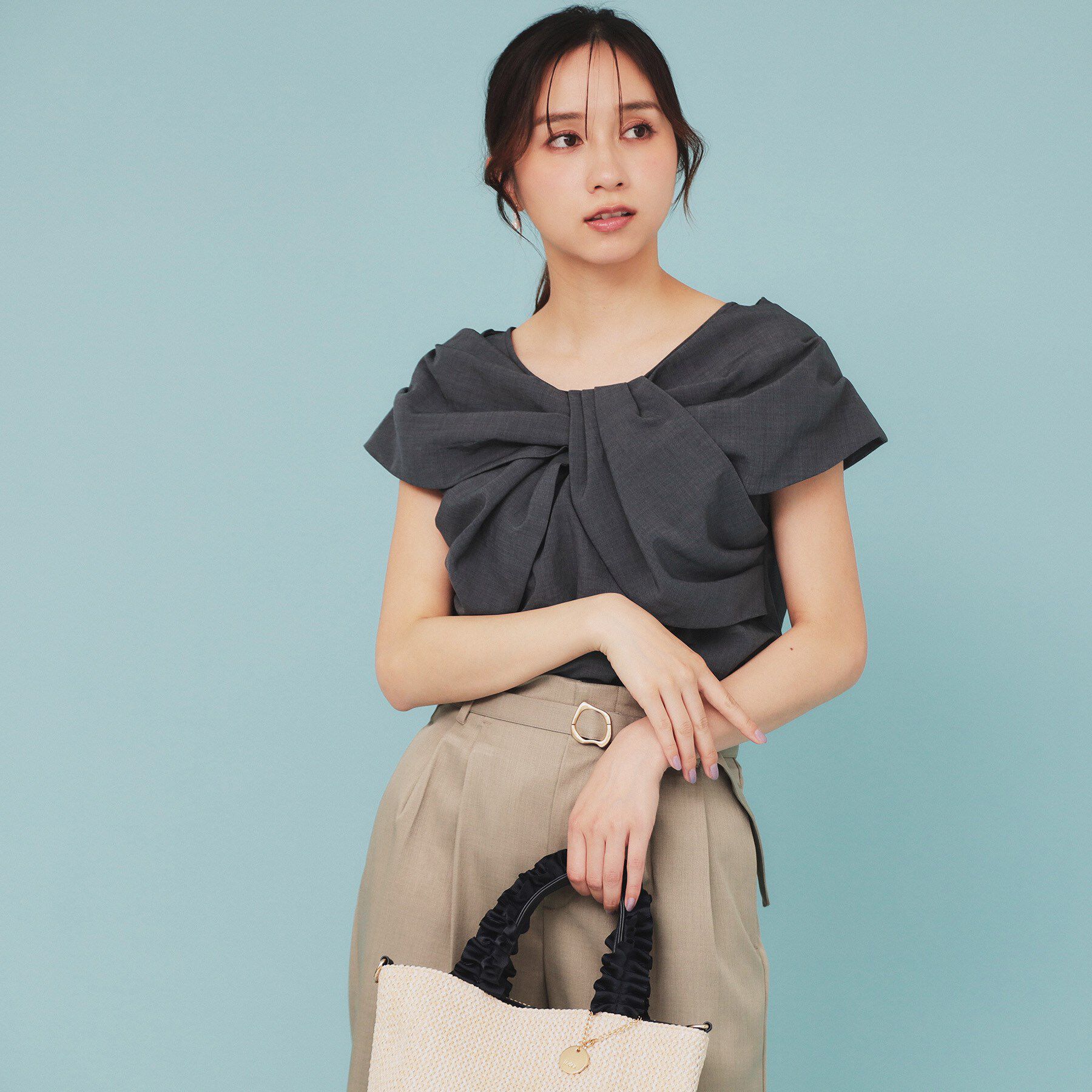 index「ビッグリボンショールブラウス【洗濯機洗い可/吸水速乾/防シワ/抗ピル/イージーアイロン】」|シャツ・ブラウス|チャコールグレー(8