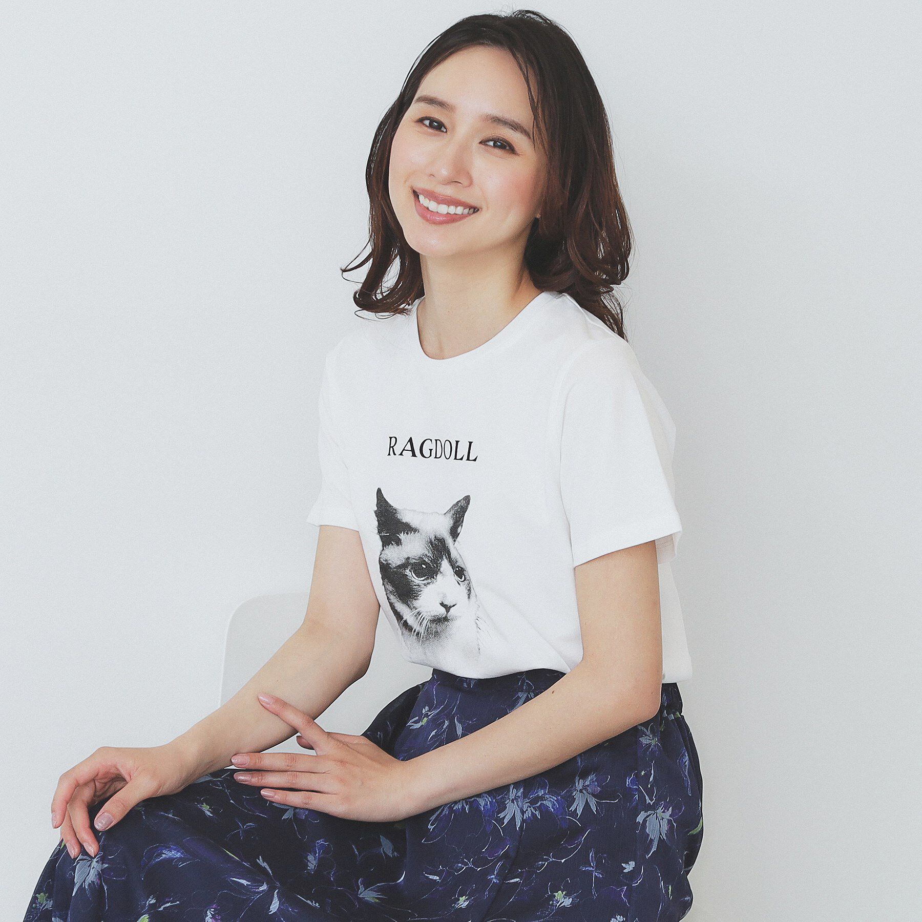 index「ねこプリントTシャツ【洗濯機洗い可】」|Tシャツ・カットソー|オフホワイト(003