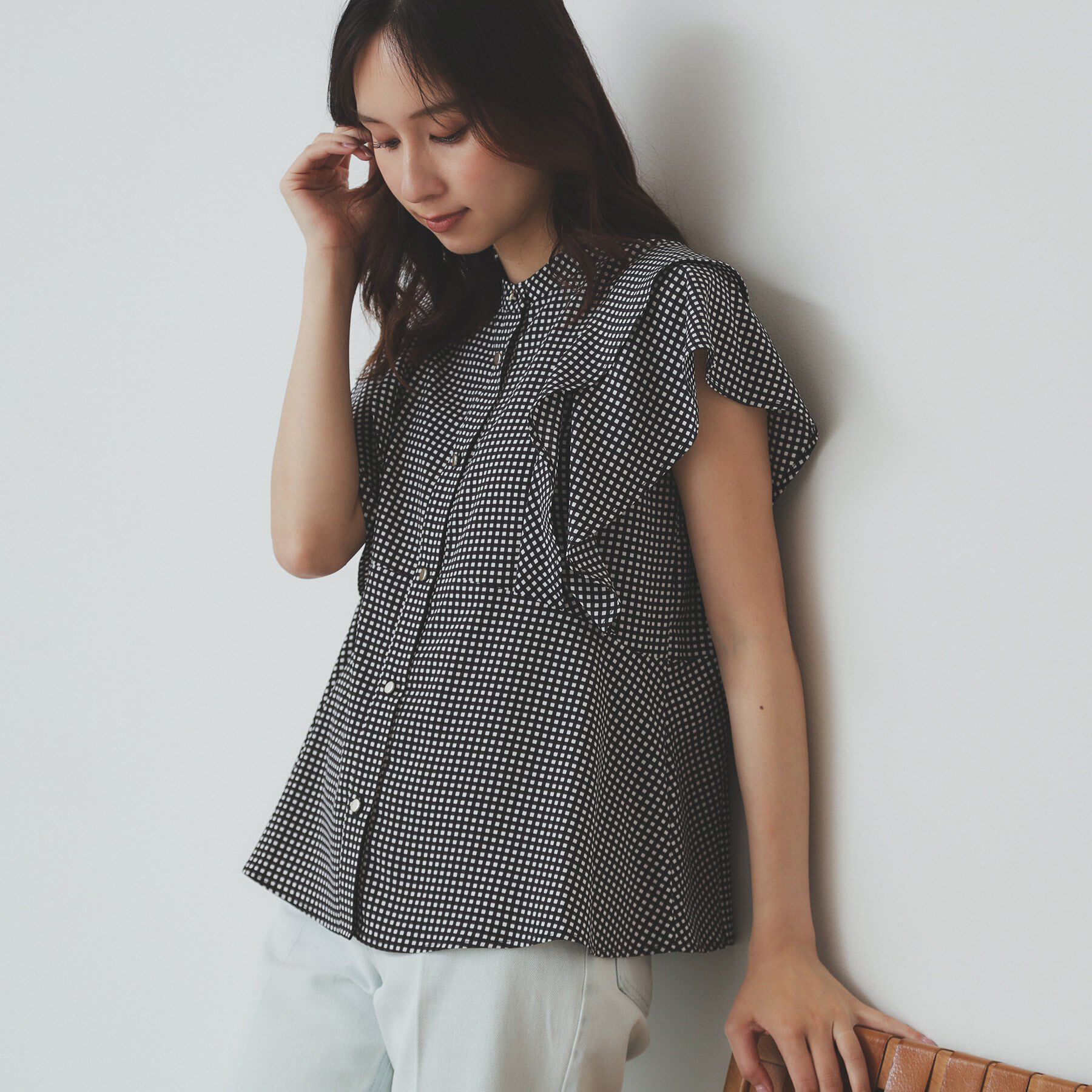 index「ダブルフリルバンドカラーブラウス【洗濯機洗い可/イージーアイロン/防シワ】」|シャツ・ブラウス|