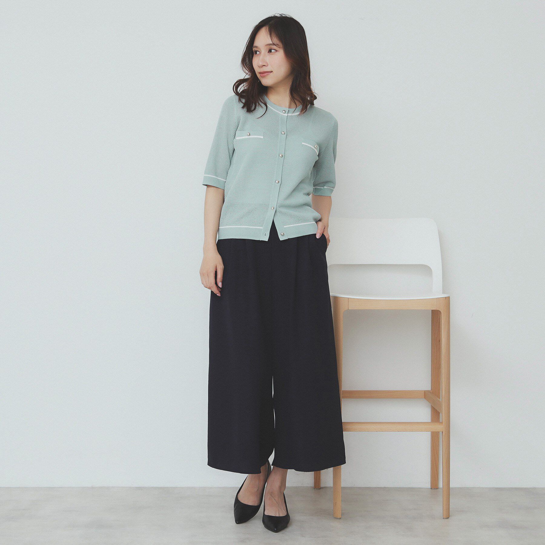 index「バイカラー半袖カーディガン【洗える/抗ピル】」|カーディガン|