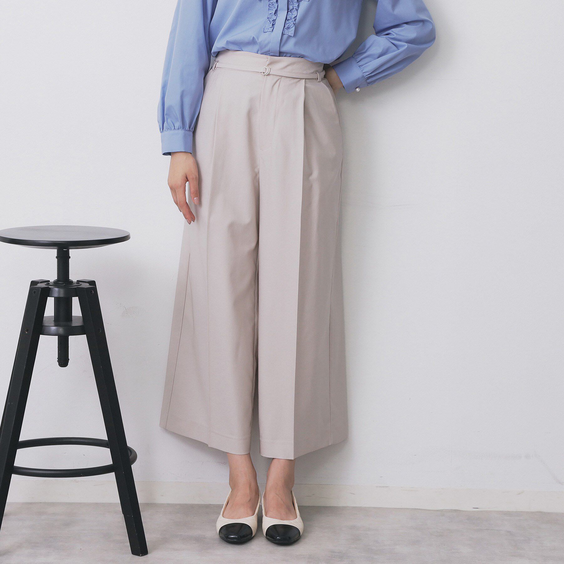 index「ベルト付きストレッチワイドパンツ【洗濯機洗い可】」|その他|グレージュ(050)