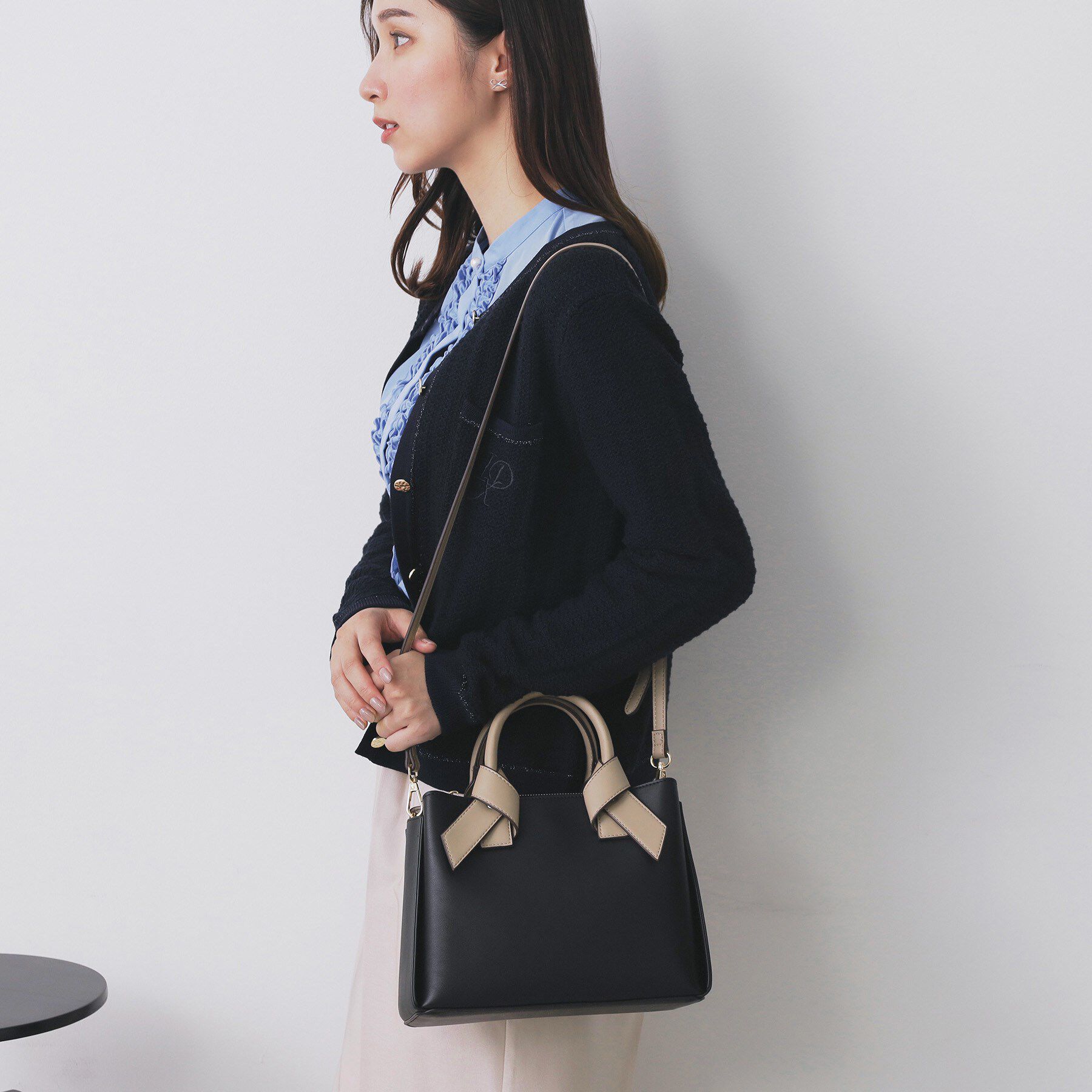 index「【2WAY】リボンハンドルミドルトートバッグ」|トートバッグ|ブラック(119)
