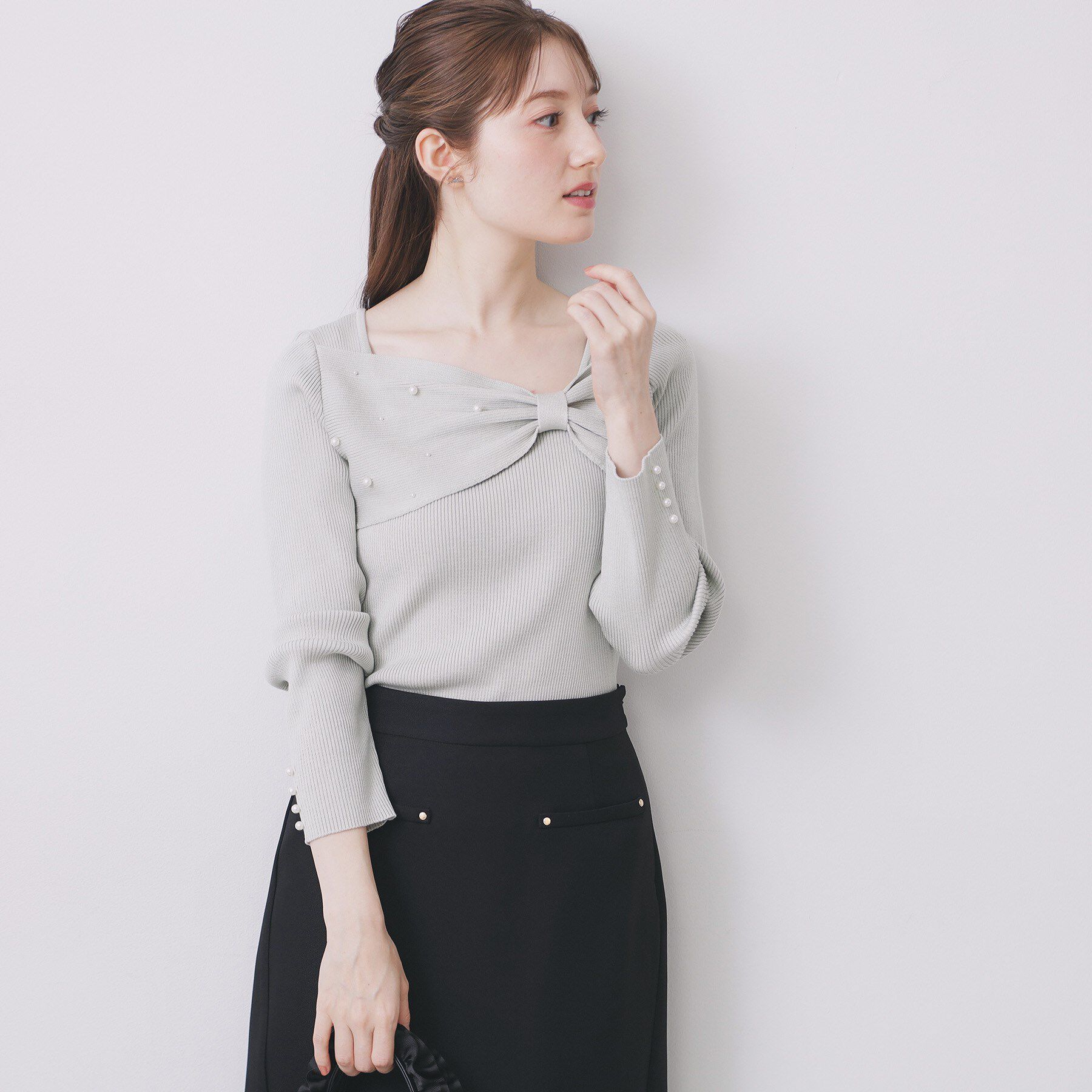 index「リボンパール調リブニット【洗濯機OK】」|ニット・セーター|