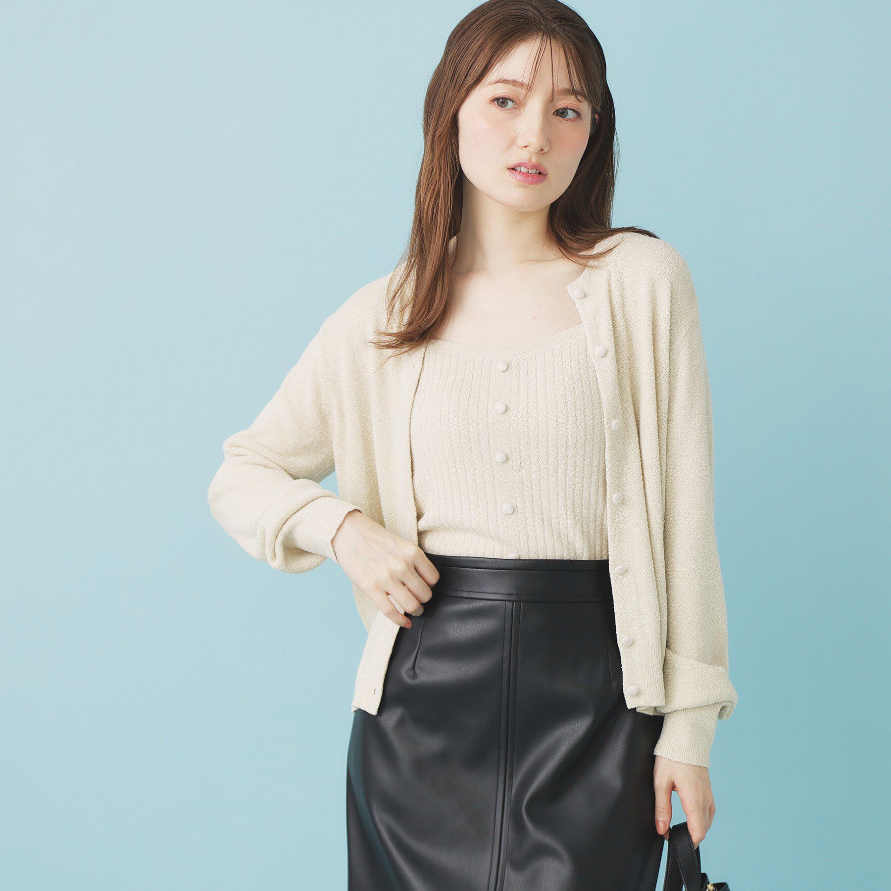 index「ミニモールラメコンパクトクルーカーディガン/アンサンブル対応【洗濯機OK】」|カーディガン|