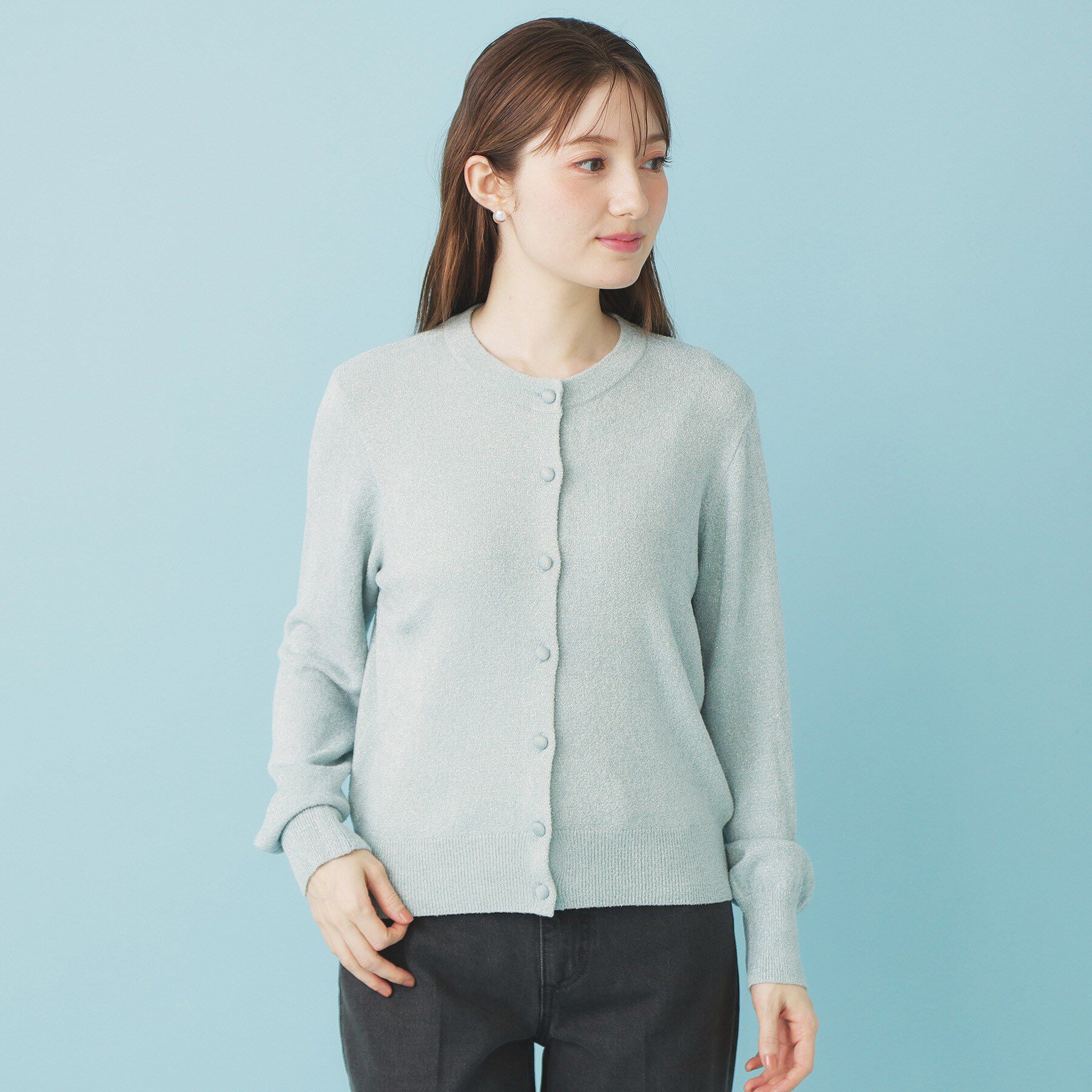 index「ミニモールラメコンパクトクルーカーディガン/アンサンブル対応【洗濯機OK】」|カーディガン|