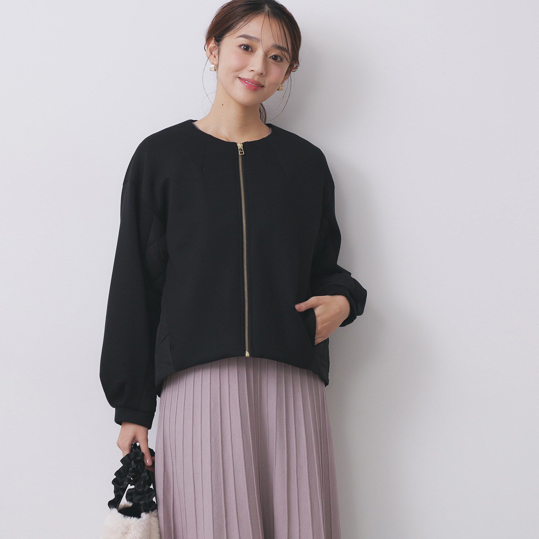 index「キルティング切替ノーカラーブルゾン【洗濯機OK】」|ブルゾン・スタジャン|