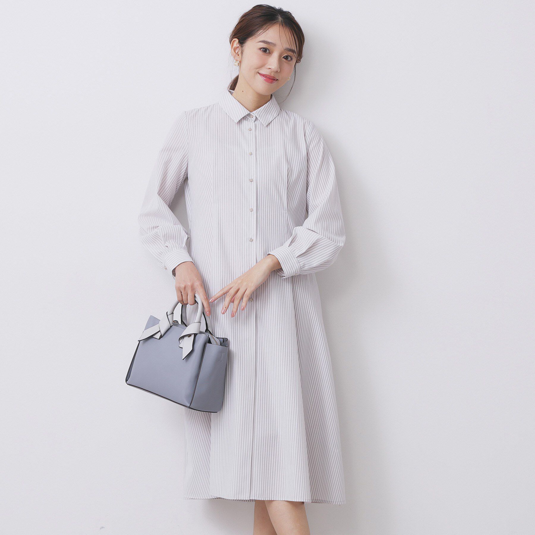 index「ラメストライプシャツワンピース【洗濯機OK/イージーアイロン】」|ワンピース|