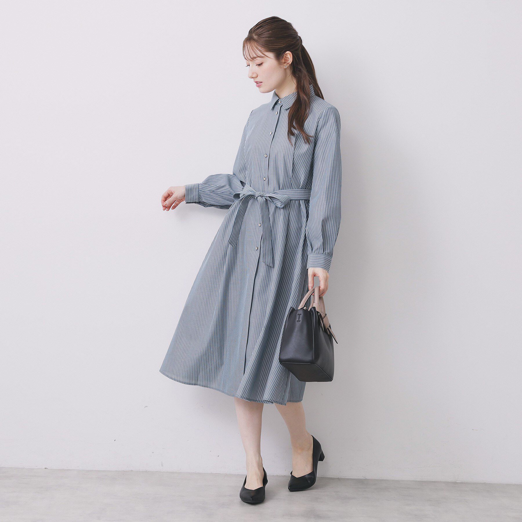 index「ラメストライプシャツワンピース【洗濯機OK/イージーアイロン】」|ワンピース|