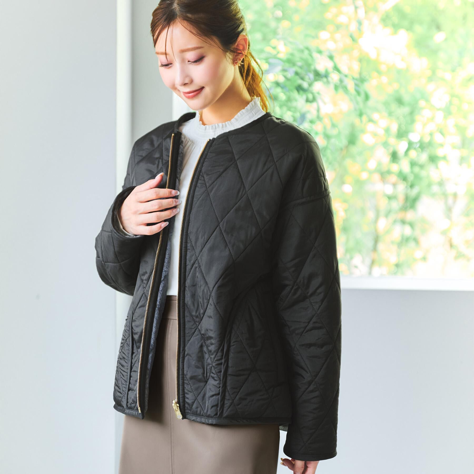 index「リバーシブル キルティングファーブルゾン【洗濯機OK】」|ブルゾン・スタジャン|