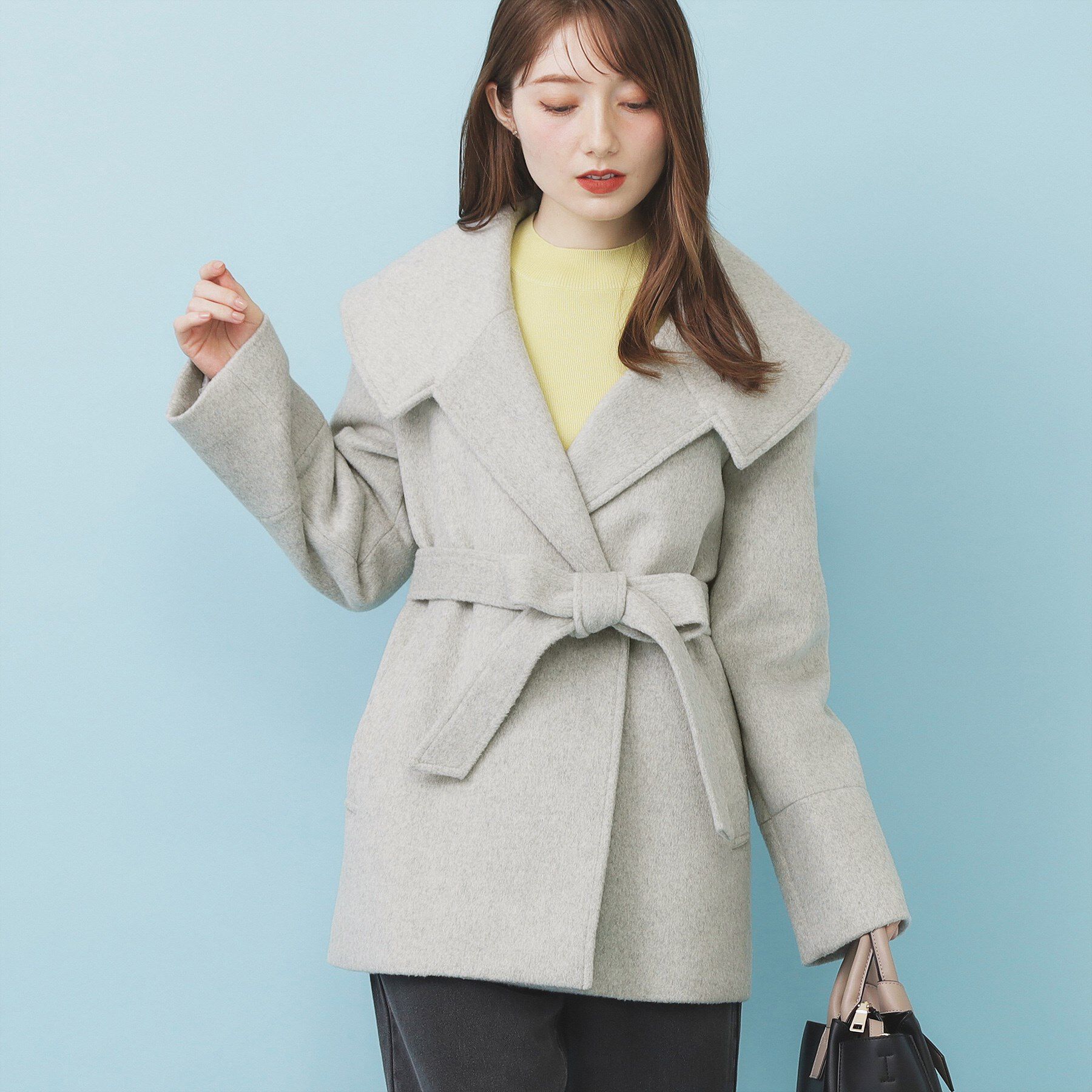 index「ベルト付ビッグカラーミドルコート」|チェスターコート|グレー(812)