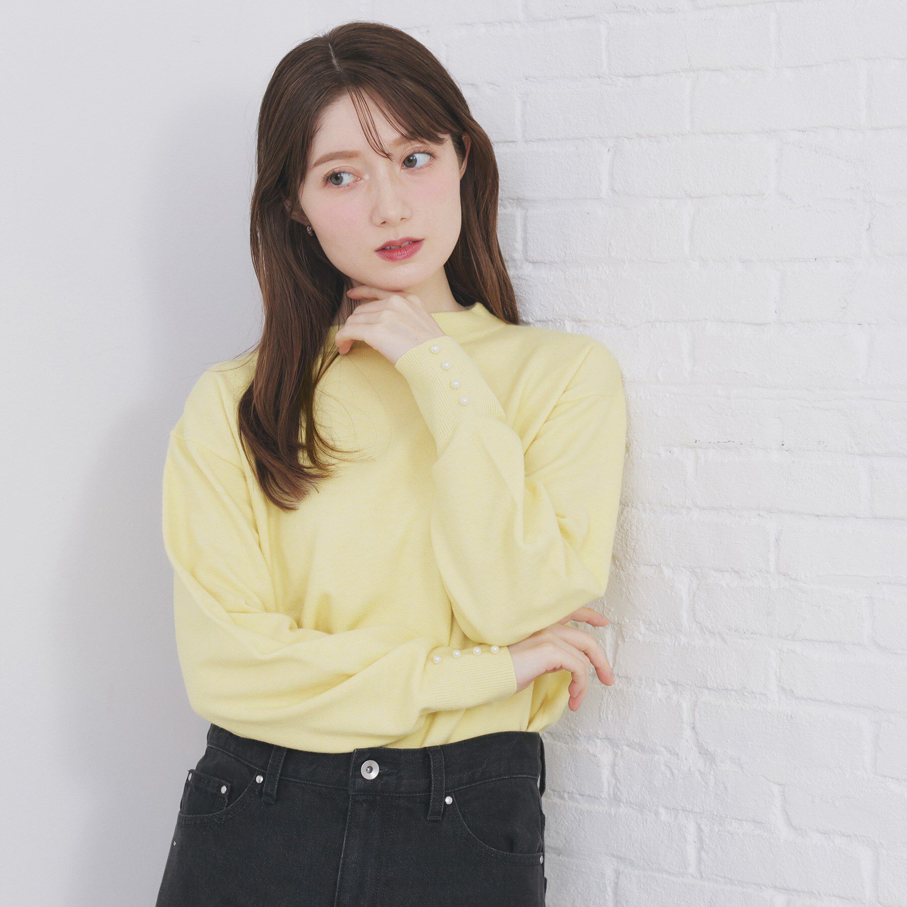 index「ふんわりボトルネックパフスリーブニット【洗濯機OK】」|ニット・セーター|イエロー(031)